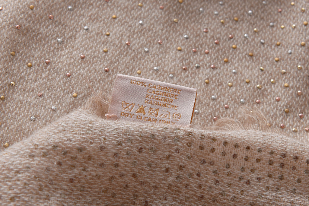 Tricolor Embellishment Cashmere Scarf in Natural