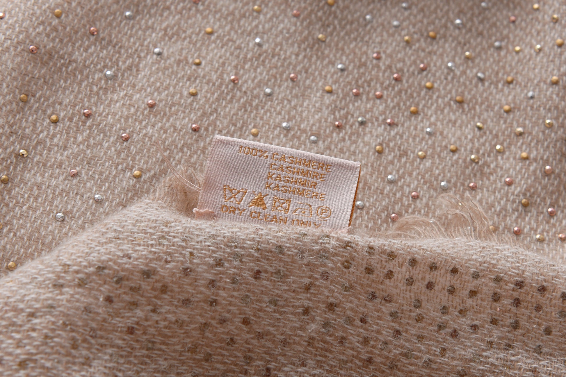 Tricolor Embellishment Cashmere Scarf in Natural