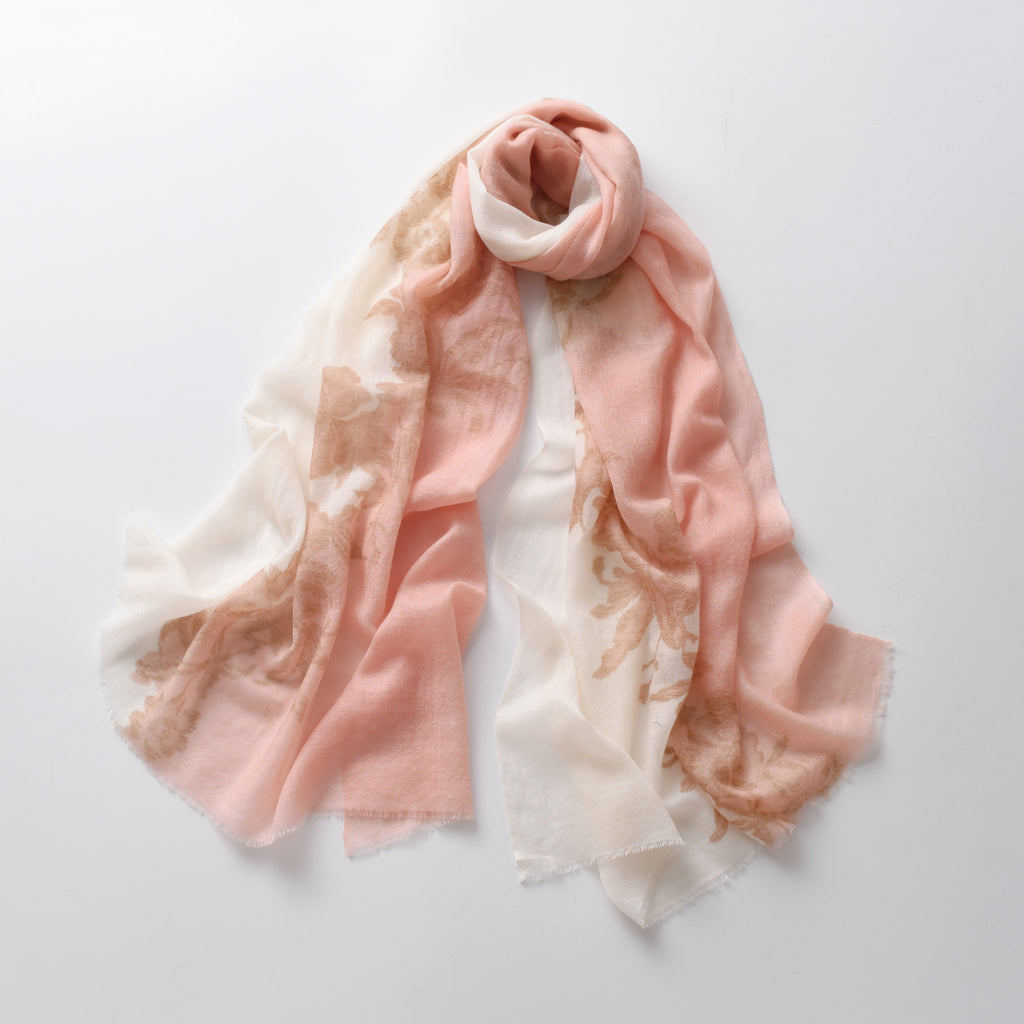 Rose Watercolour Cashmere Scarf in Peach