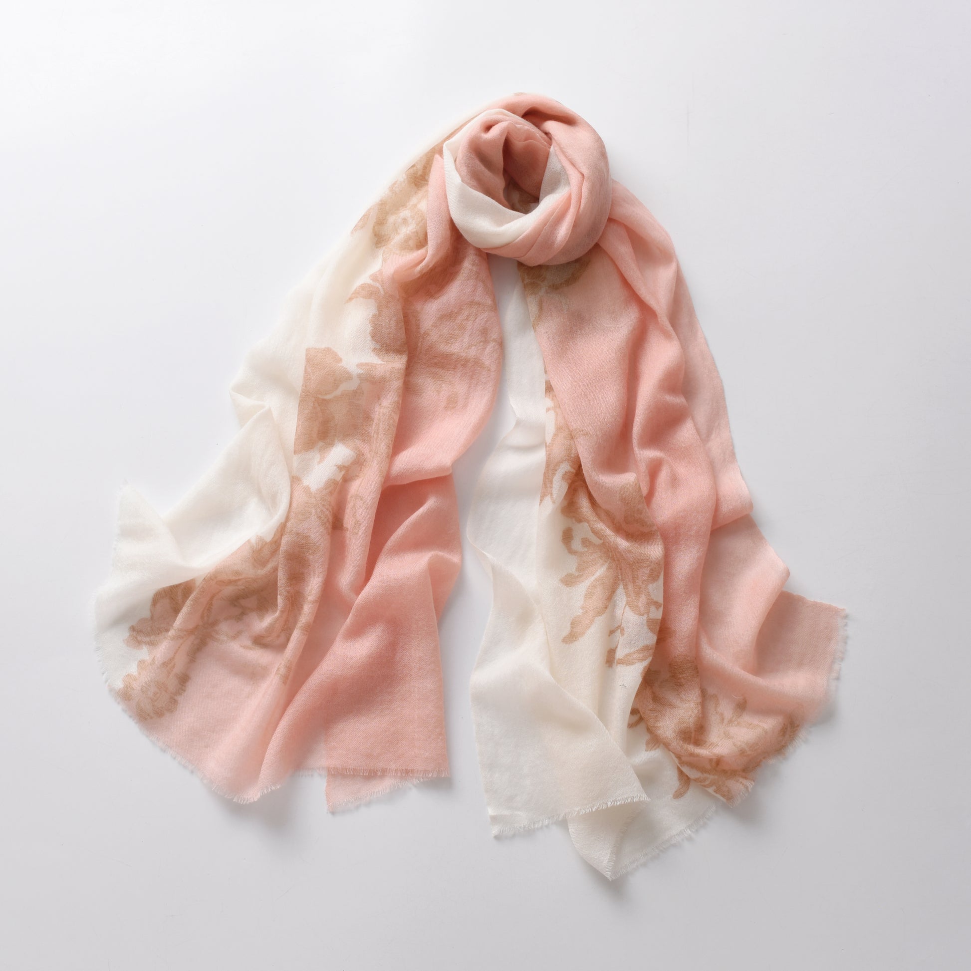 Rose Watercolour Cashmere Scarf in Peach