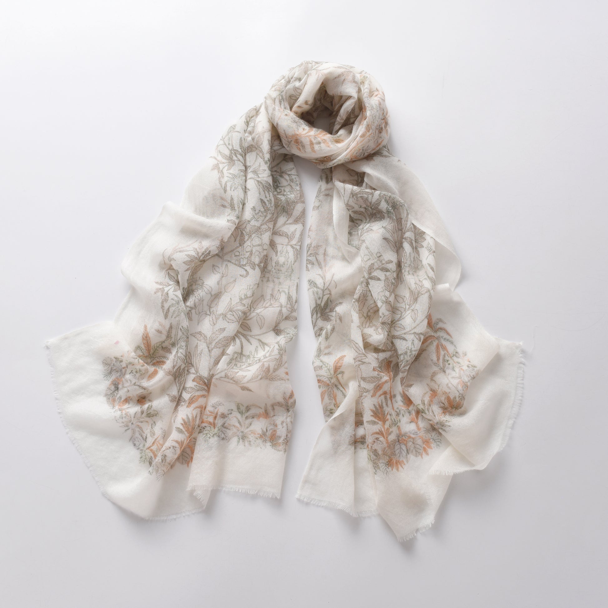 Watercolour Giardino Cashmere Scarf in Beige