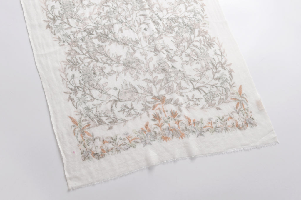 Watercolour Giardino Cashmere Scarf in Beige