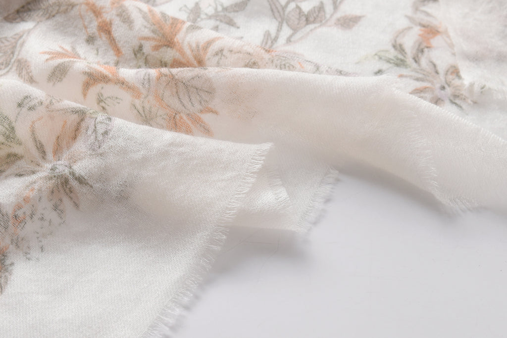 Watercolour Giardino Cashmere Scarf in Beige