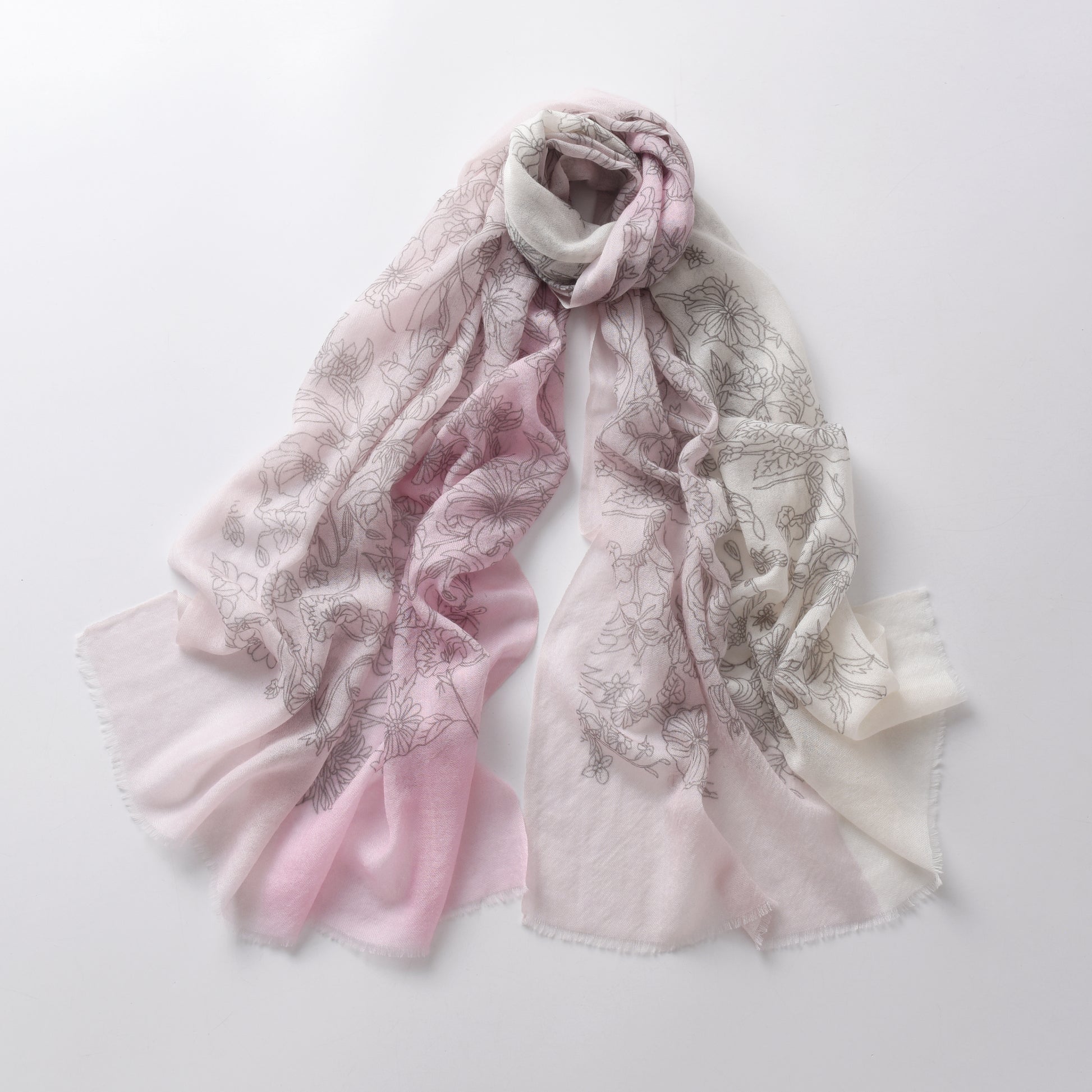 Butterfly and Floral Garden Cashmere Scarf in Pink