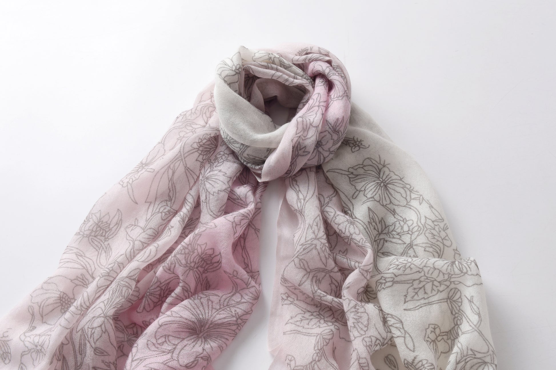 Butterfly and Floral Garden Cashmere Scarf in Pink