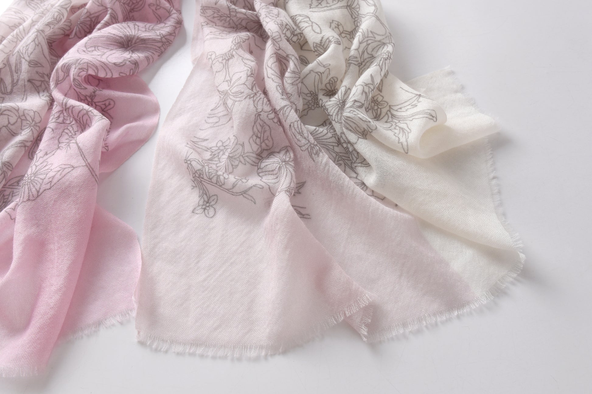 Butterfly and Floral Garden Cashmere Scarf in Pink