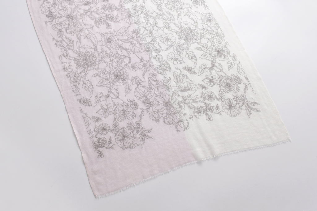 Butterfly and Floral Garden Cashmere Scarf in Pink