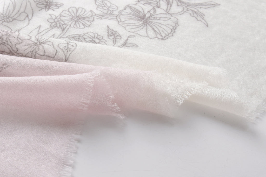 Butterfly and Floral Garden Cashmere Scarf in Pink
