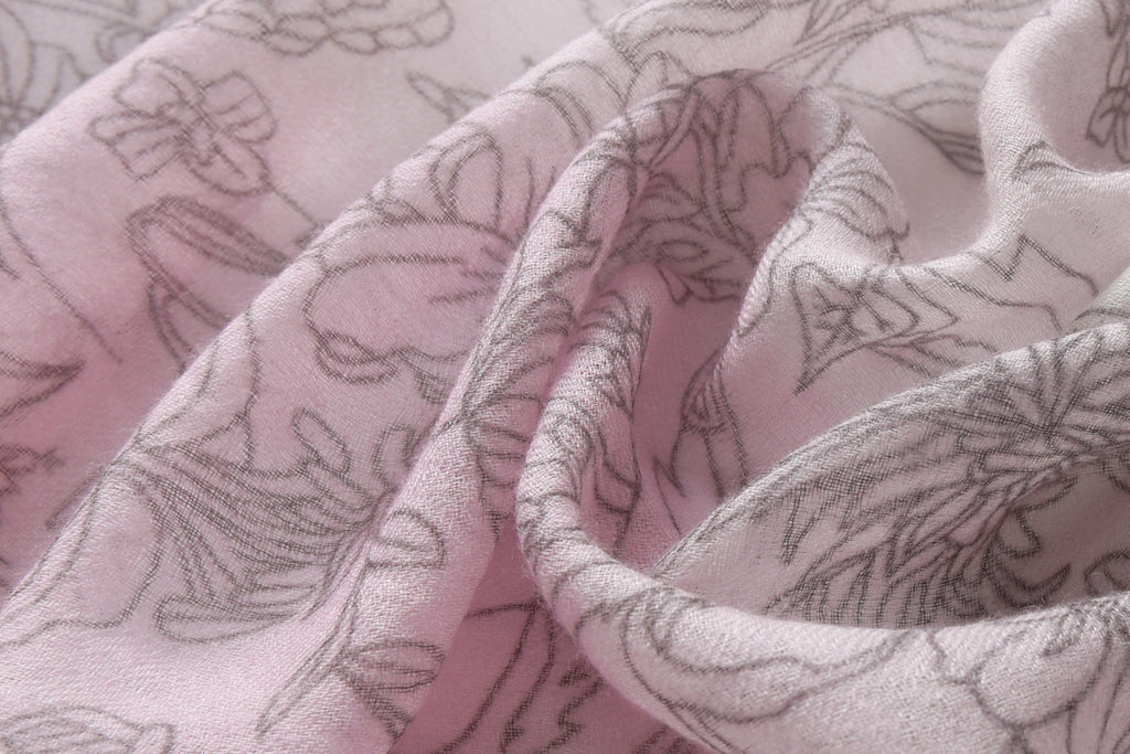 Butterfly and Floral Garden Cashmere Scarf in Pink