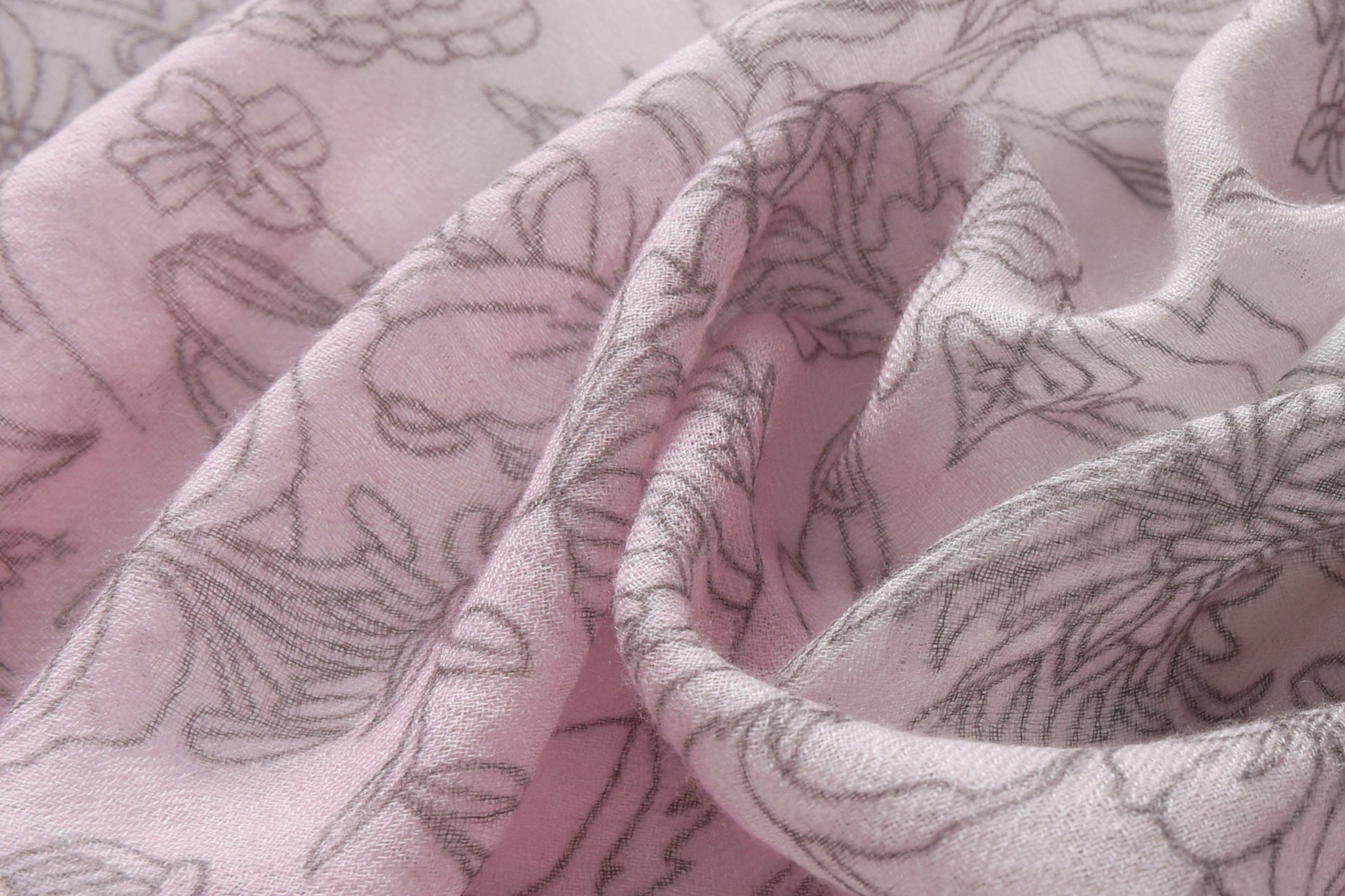 Butterfly and Floral Garden Cashmere Scarf in Pink