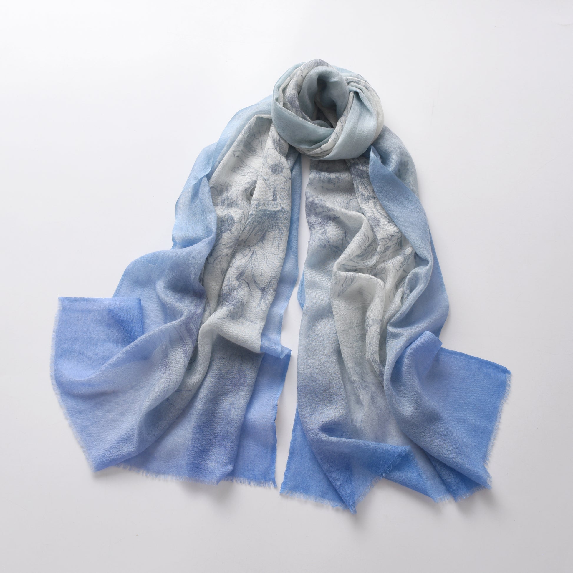 Country Life Watercolour Cashmere Scarf in Blue
