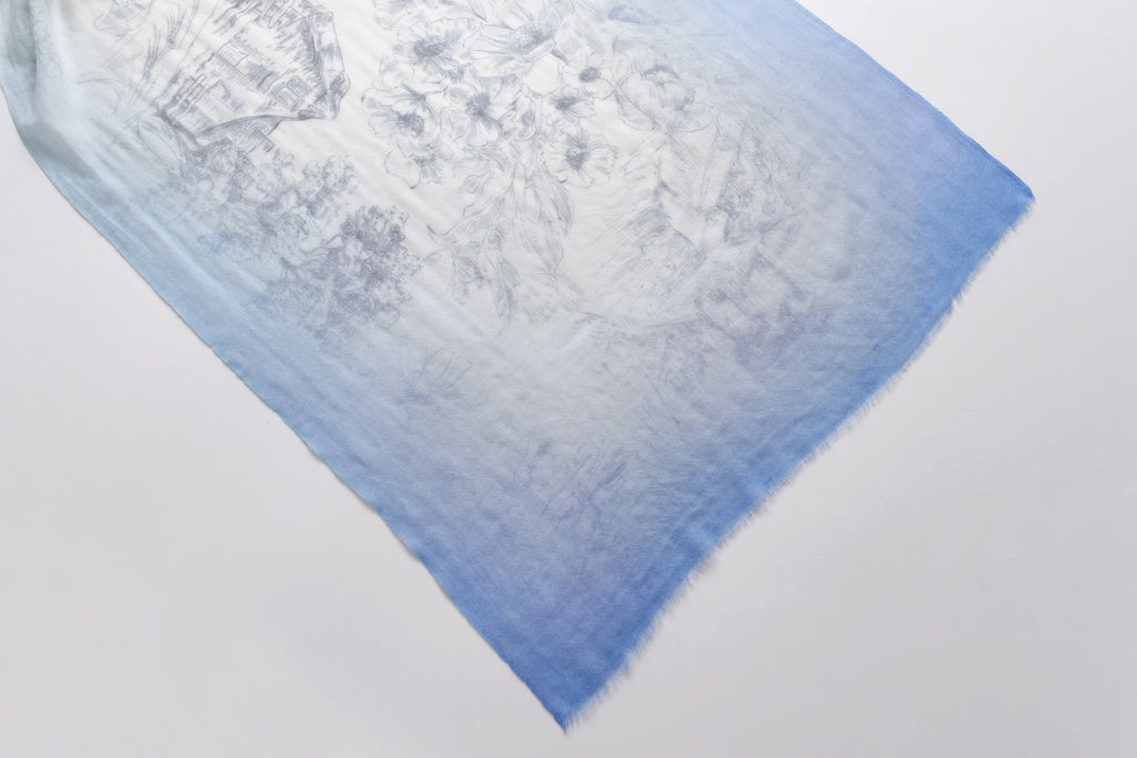 Country Life Watercolour Cashmere Scarf in Blue