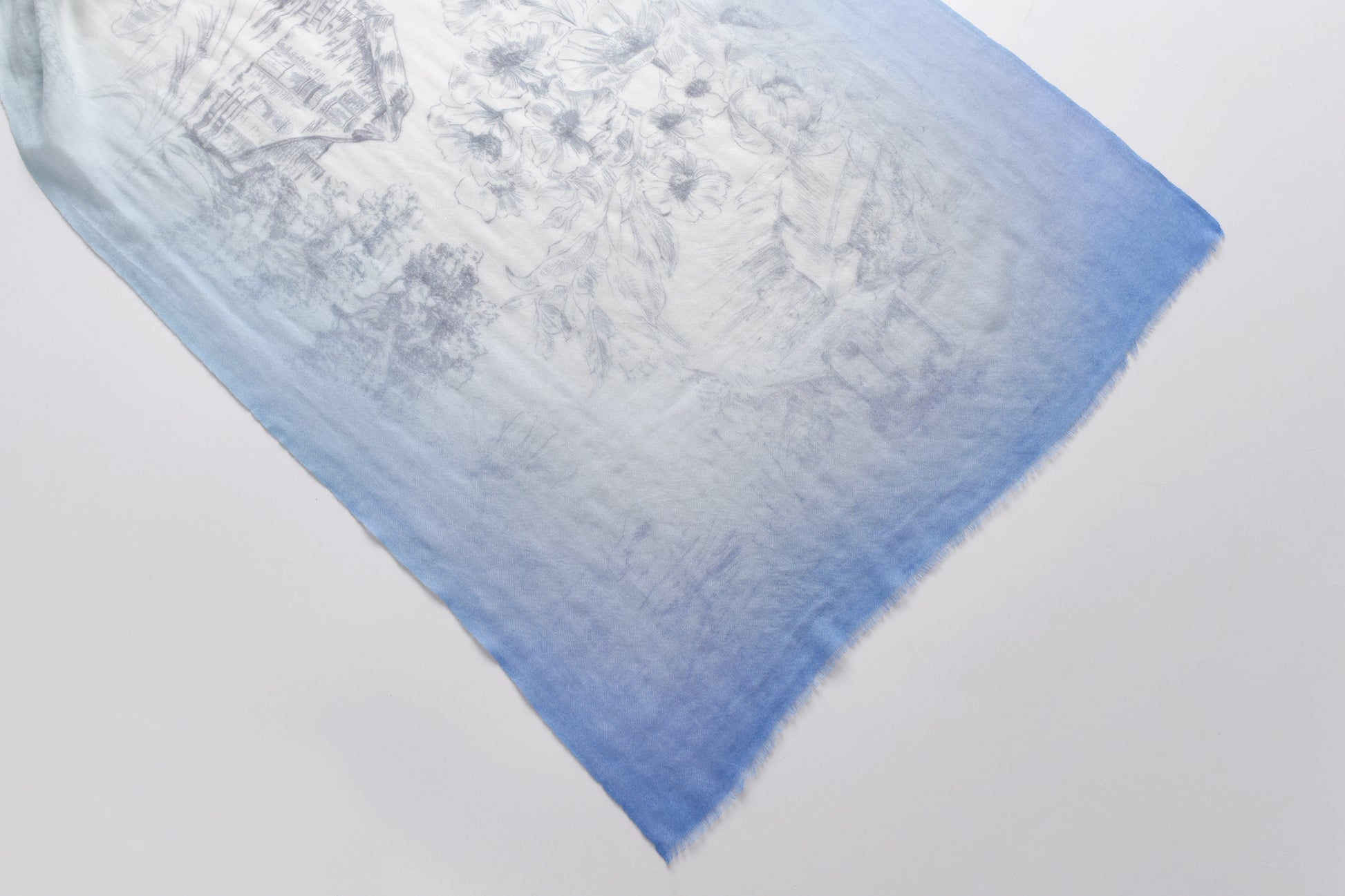 Country Life Watercolour Cashmere Scarf in Blue