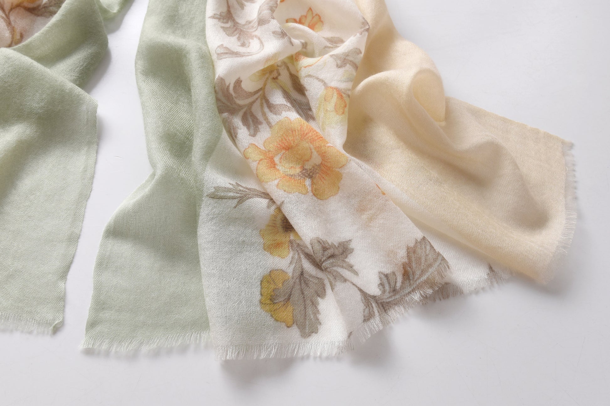 Rose Paisley Watercolour Cashmere Scarf in Green & Beige