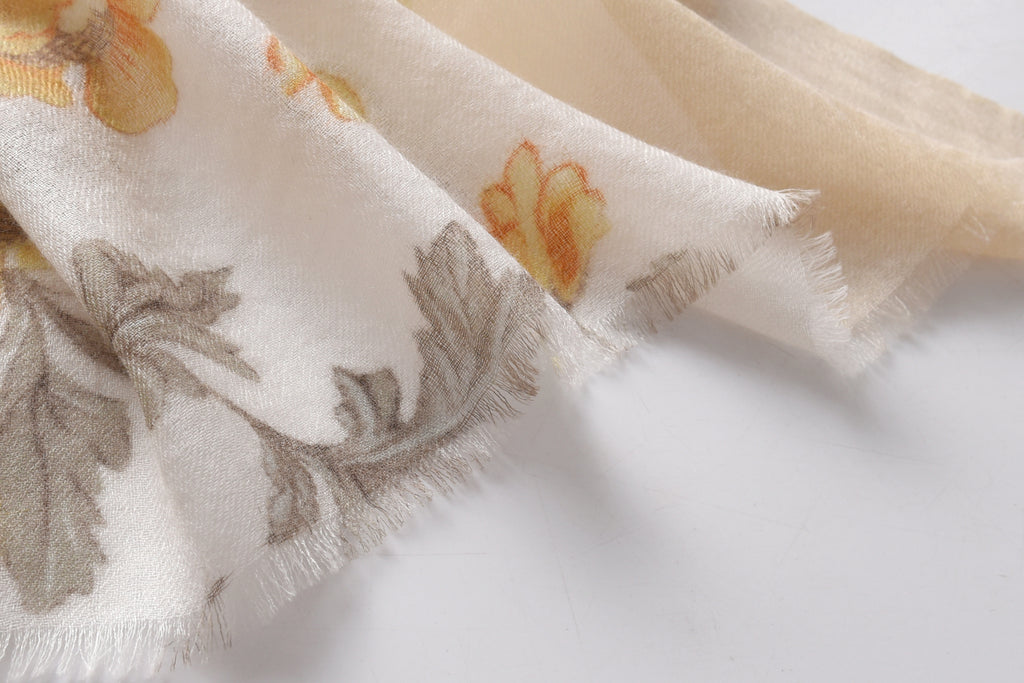 Rose Paisley Watercolour Cashmere Scarf in Green & Beige