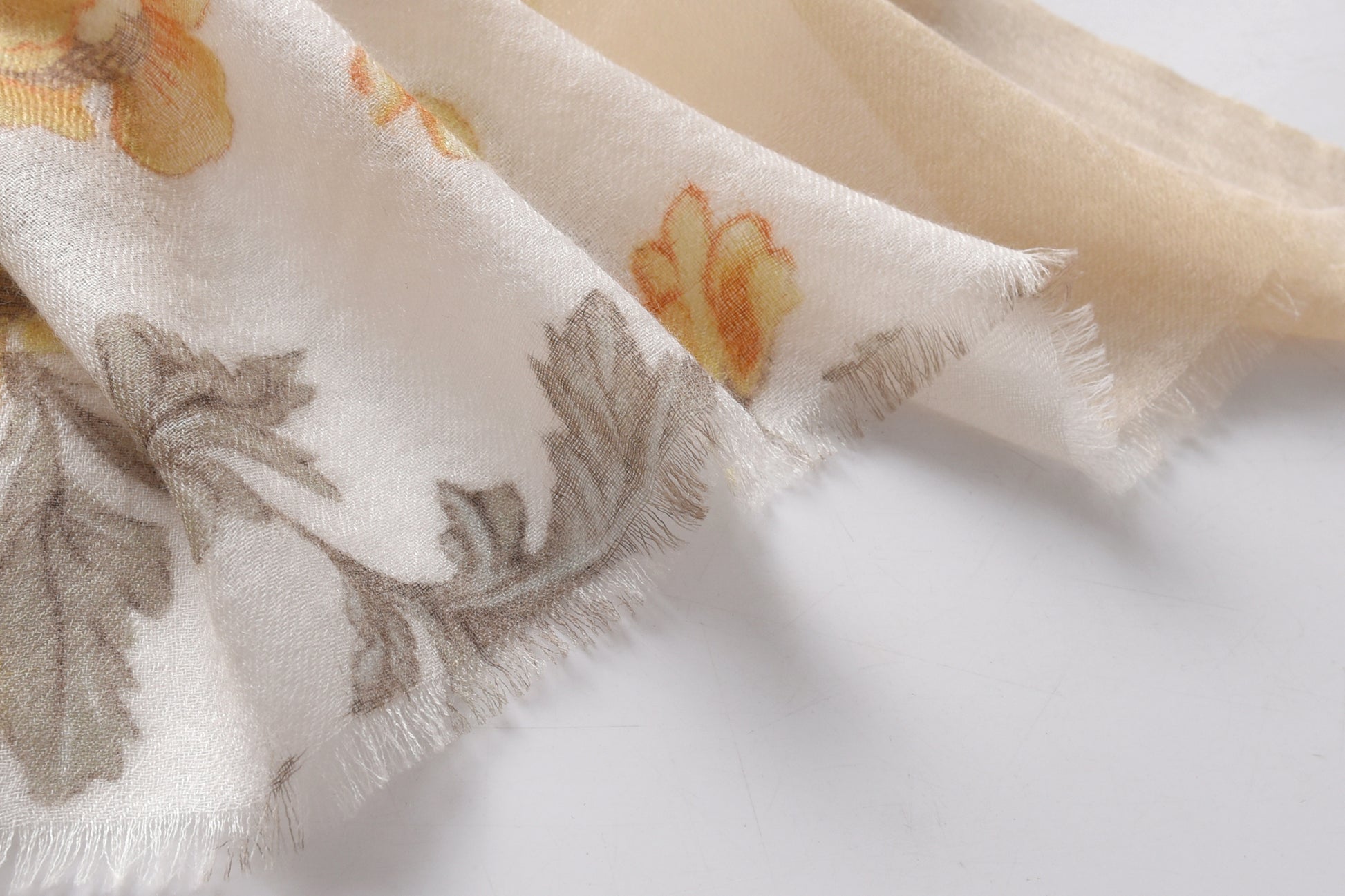 Rose Paisley Watercolour Cashmere Scarf in Green & Beige