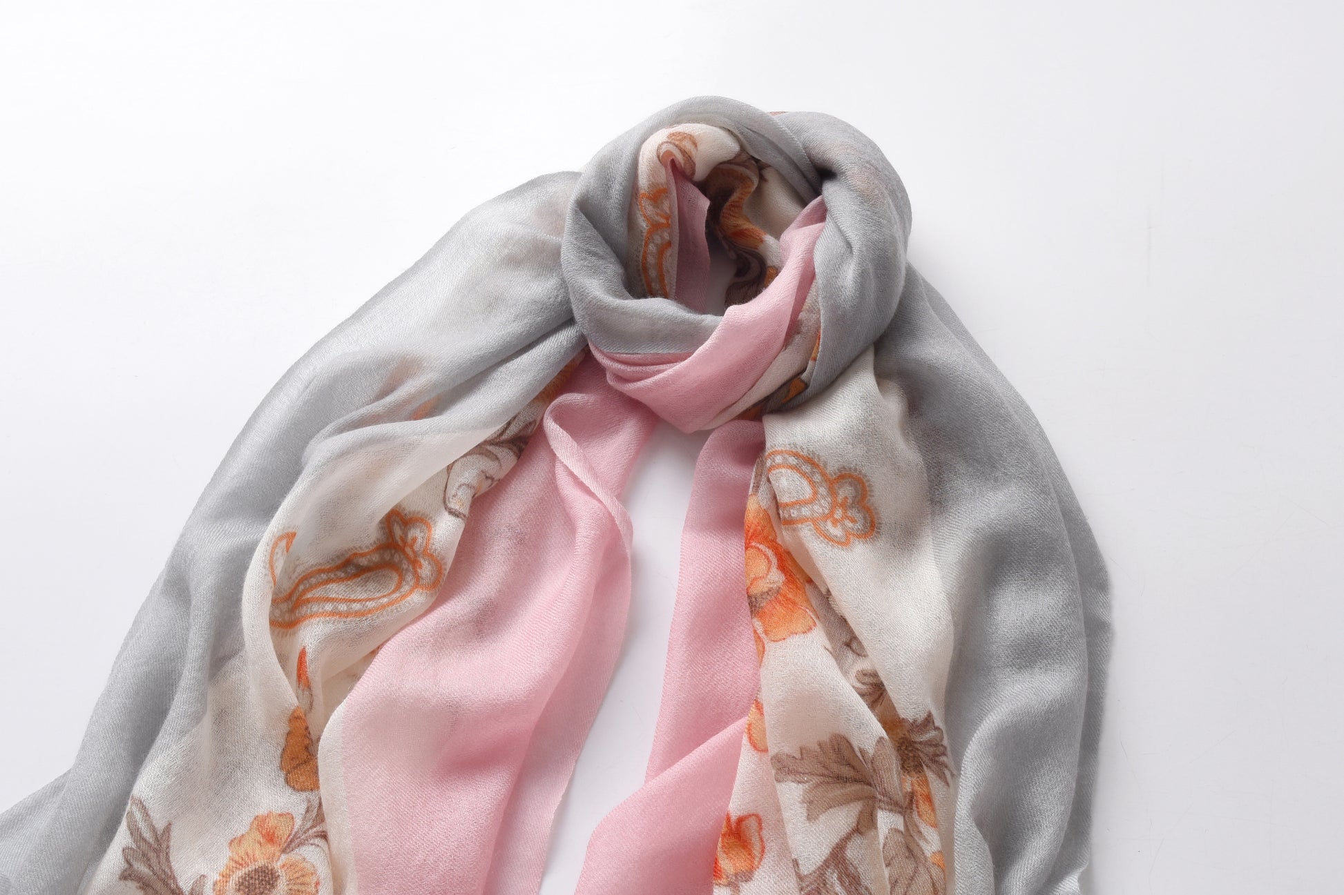 Rose Paisley Watercolour Cashmere Scarf in Pink & Grey