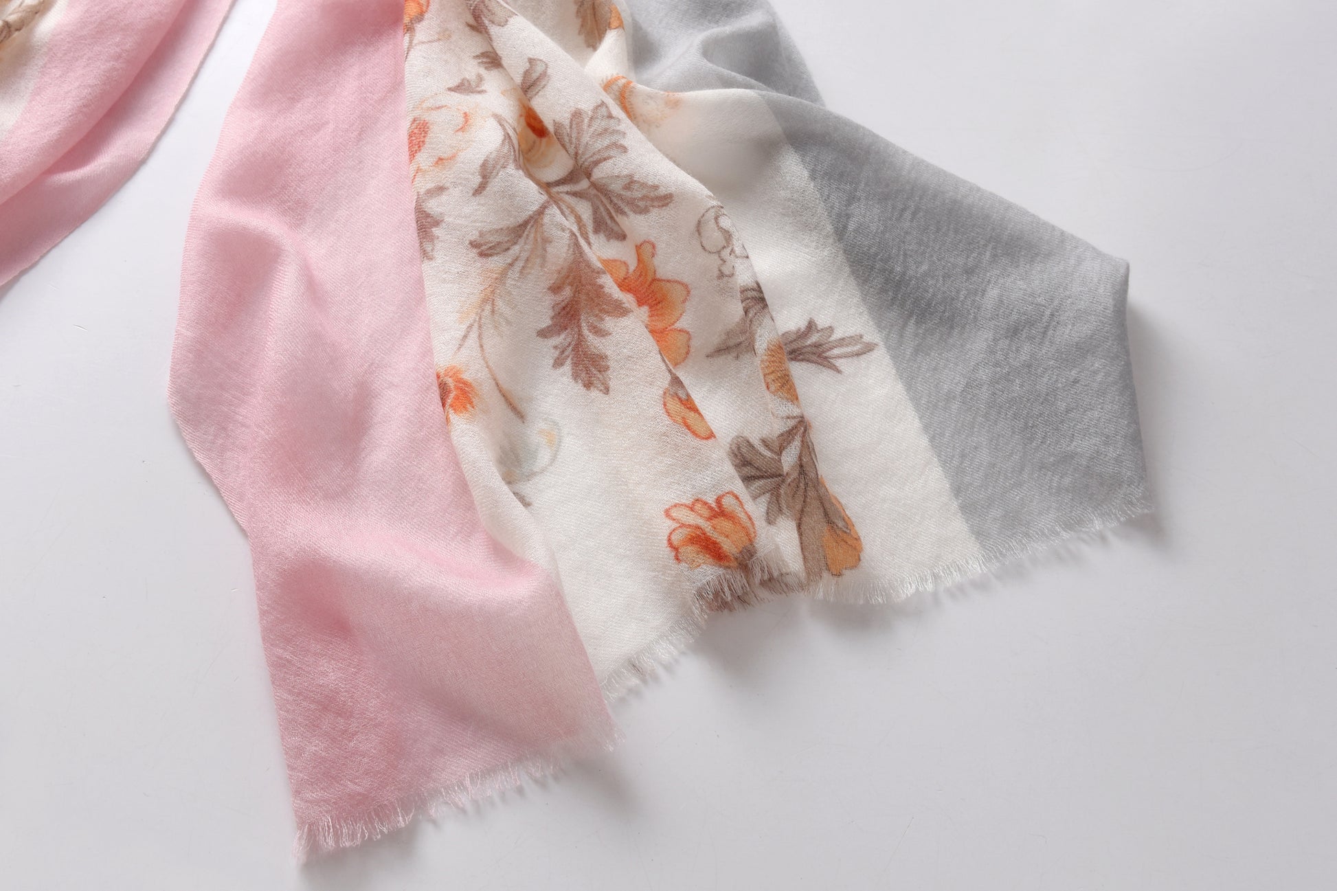 Rose Paisley Watercolour Cashmere Scarf in Pink & Grey