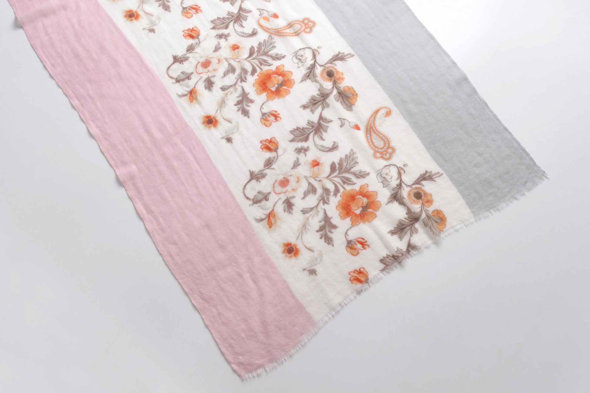 Rose Paisley Watercolour Cashmere Scarf in Pink & Grey