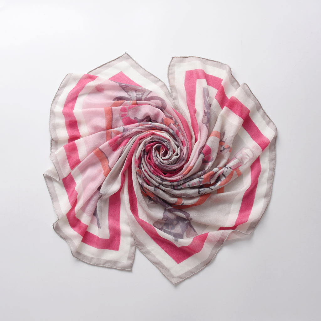 Equestrian Buckle dual color Cashmere Scarf in Pink