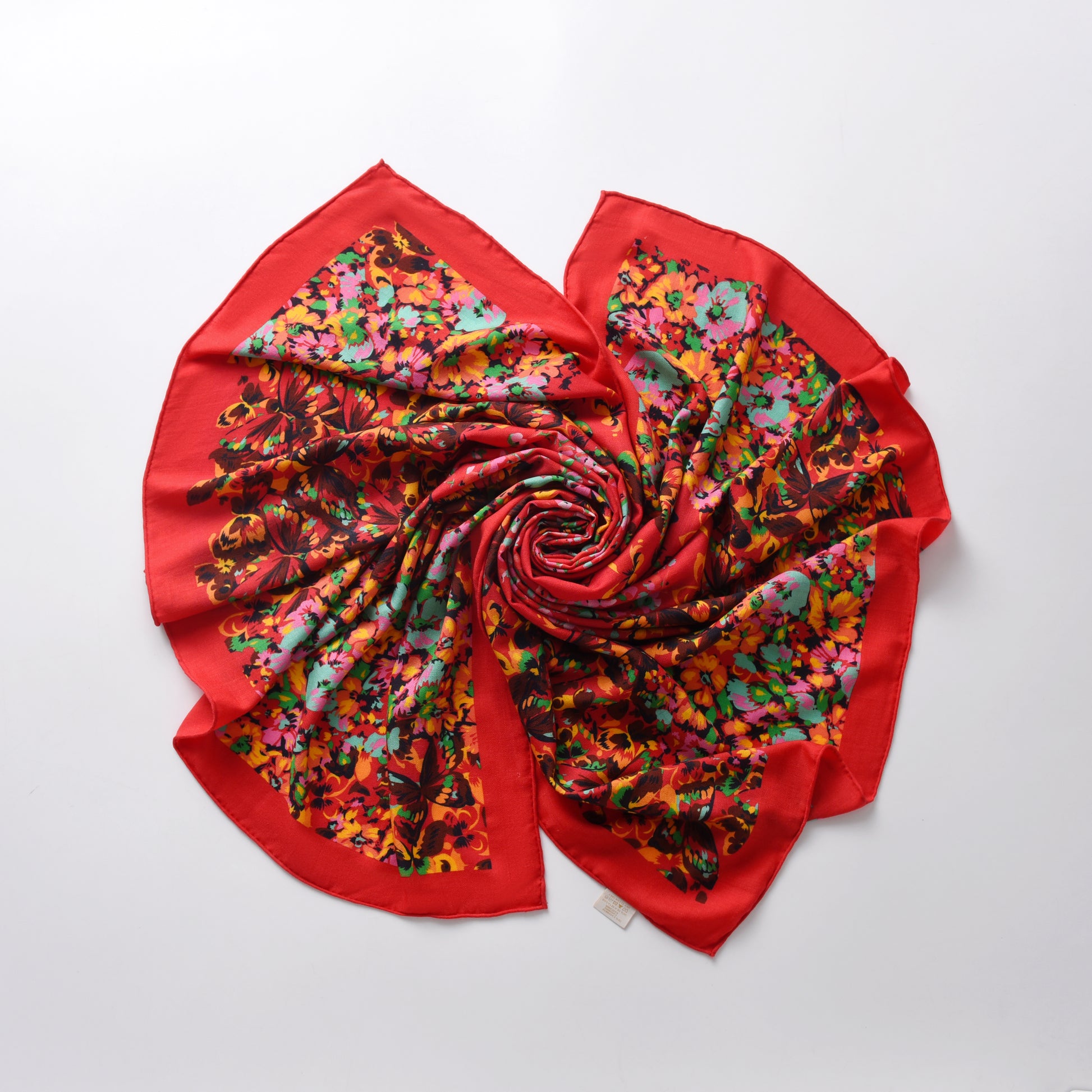 Heart Shaped Floral Butterfly Cashmere Scarf in Red
