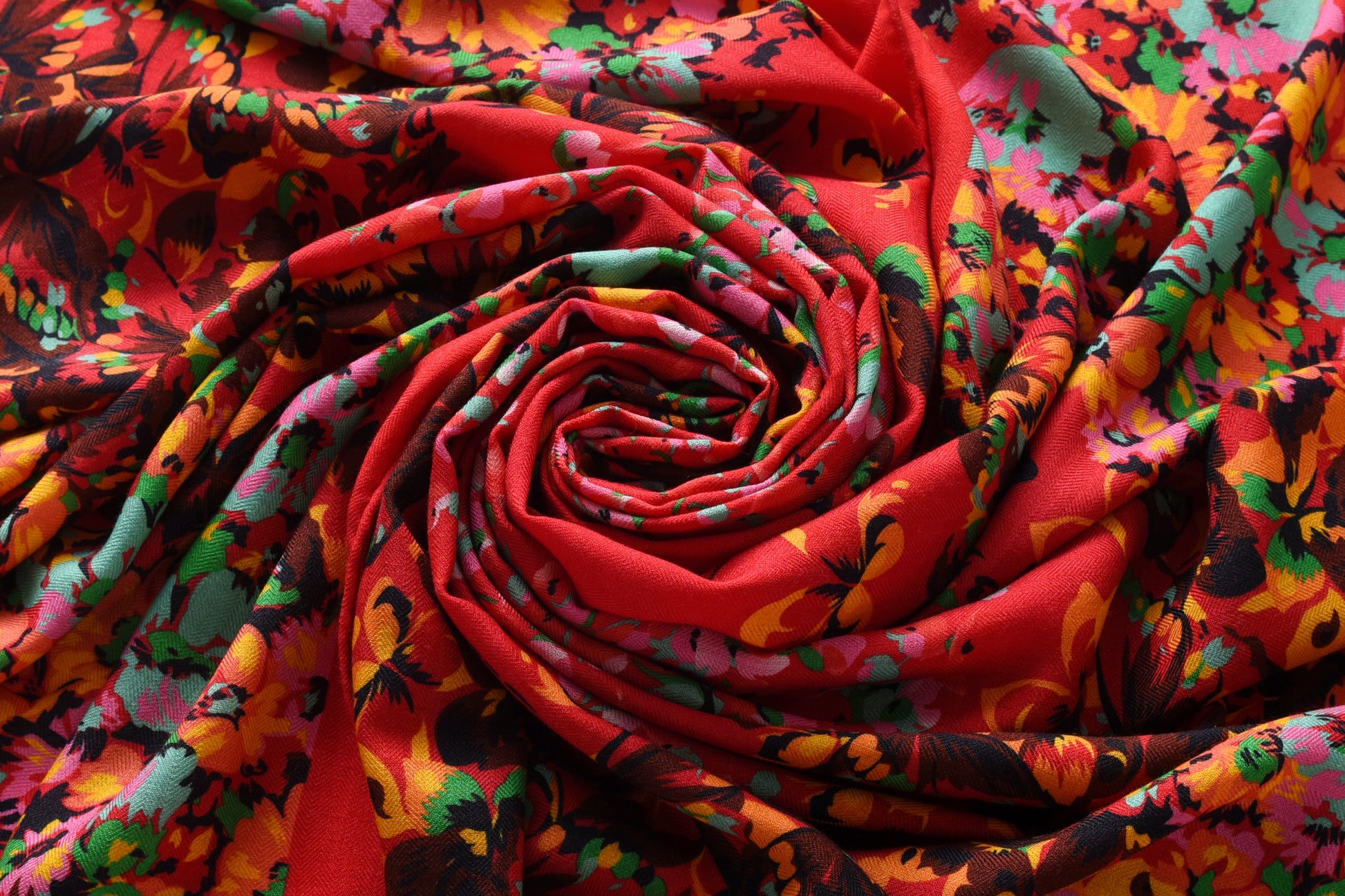 Heart Shaped Floral Butterfly Cashmere Scarf in Red
