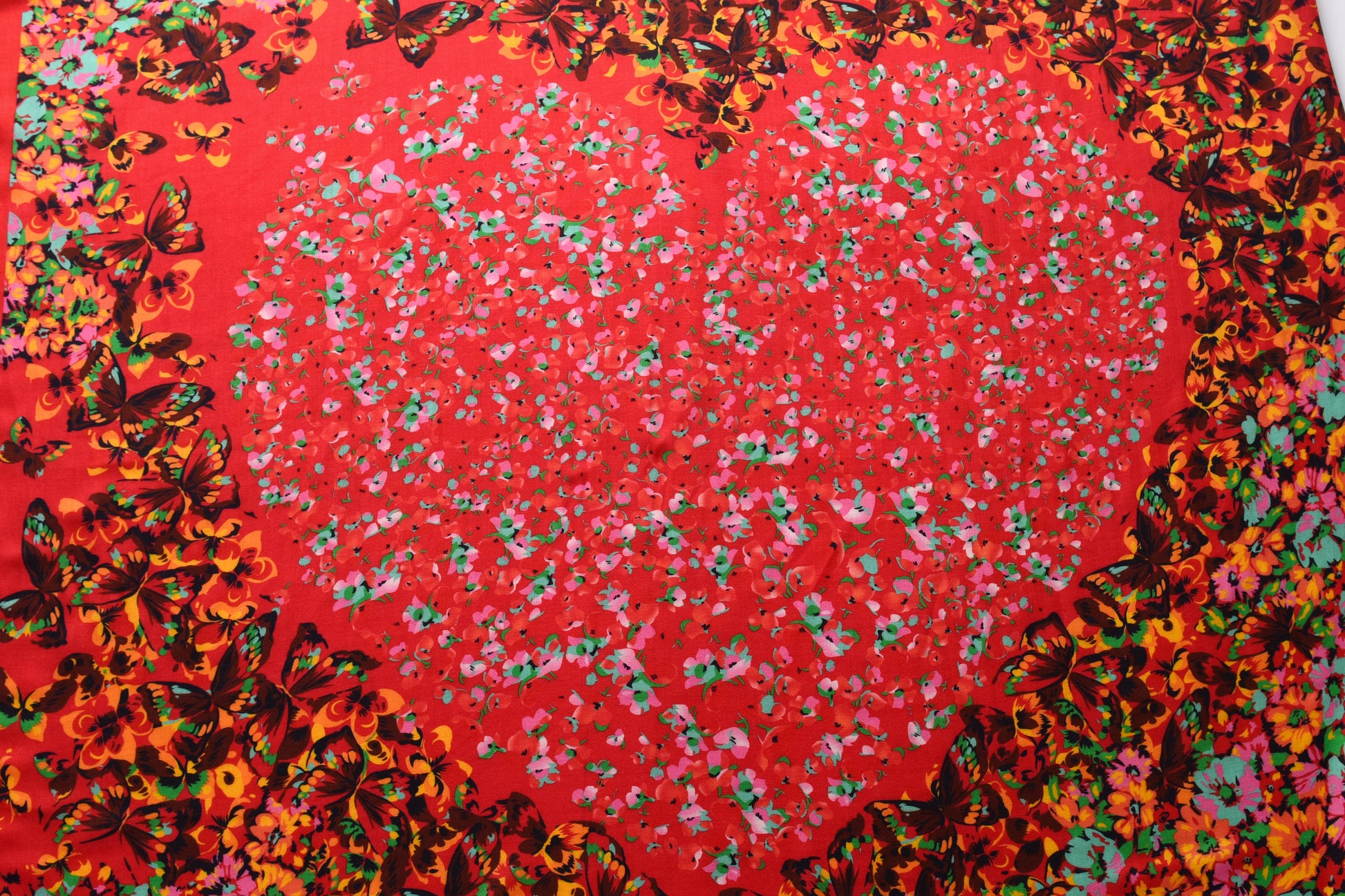 Heart Shaped Floral Butterfly Cashmere Scarf in Red