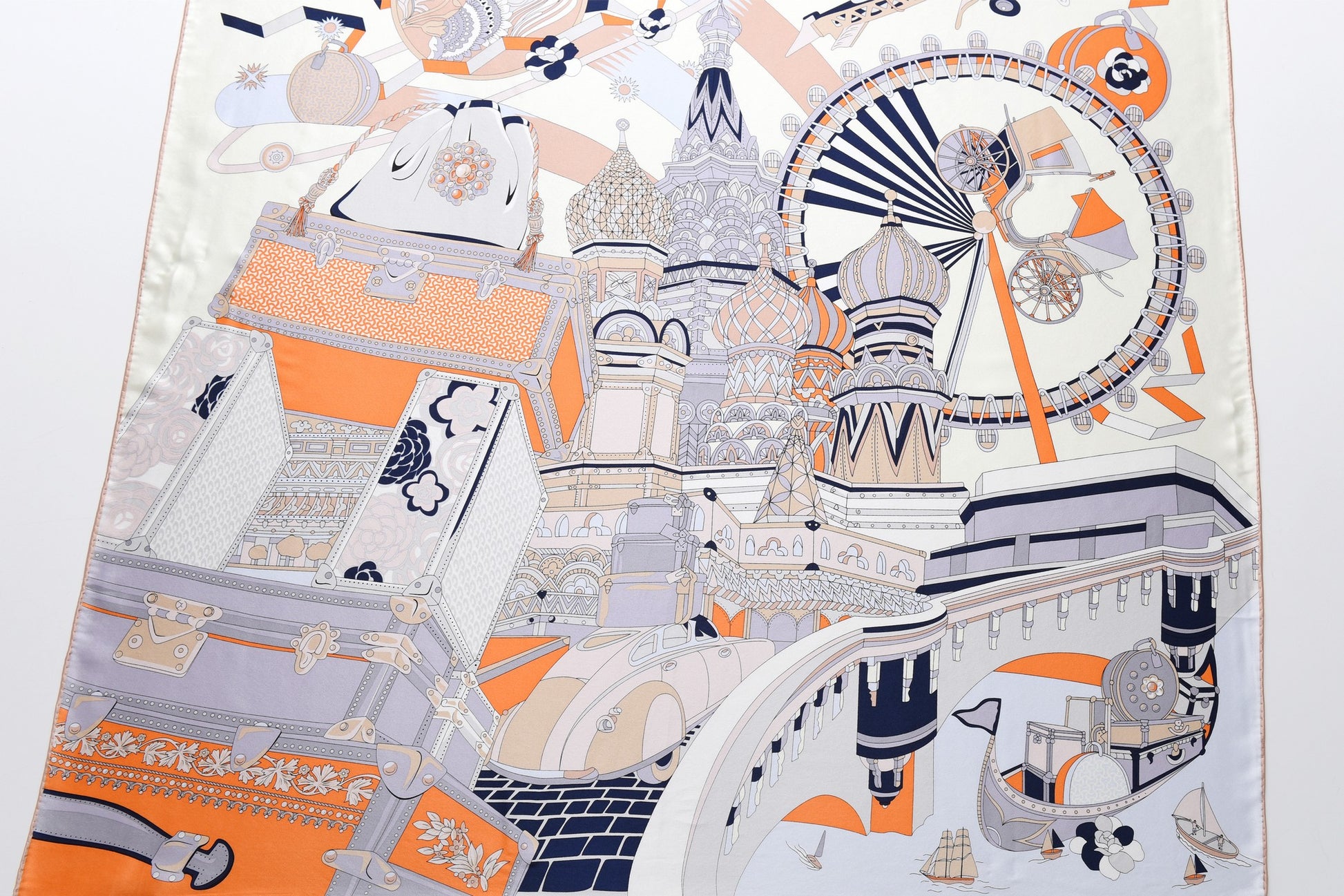 Russia Voyage - Silk Scarf in Grey & Beige
