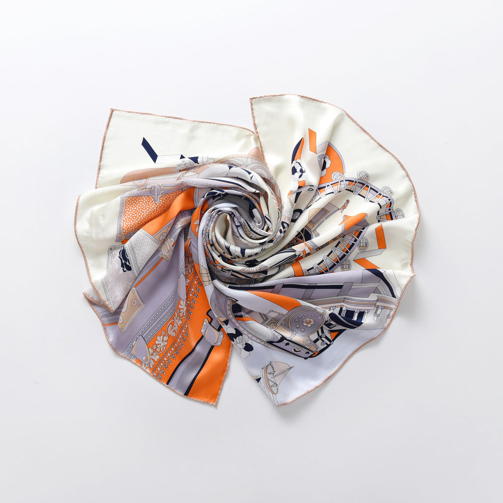 Russia Voyage - Silk Scarf in Grey & Beige