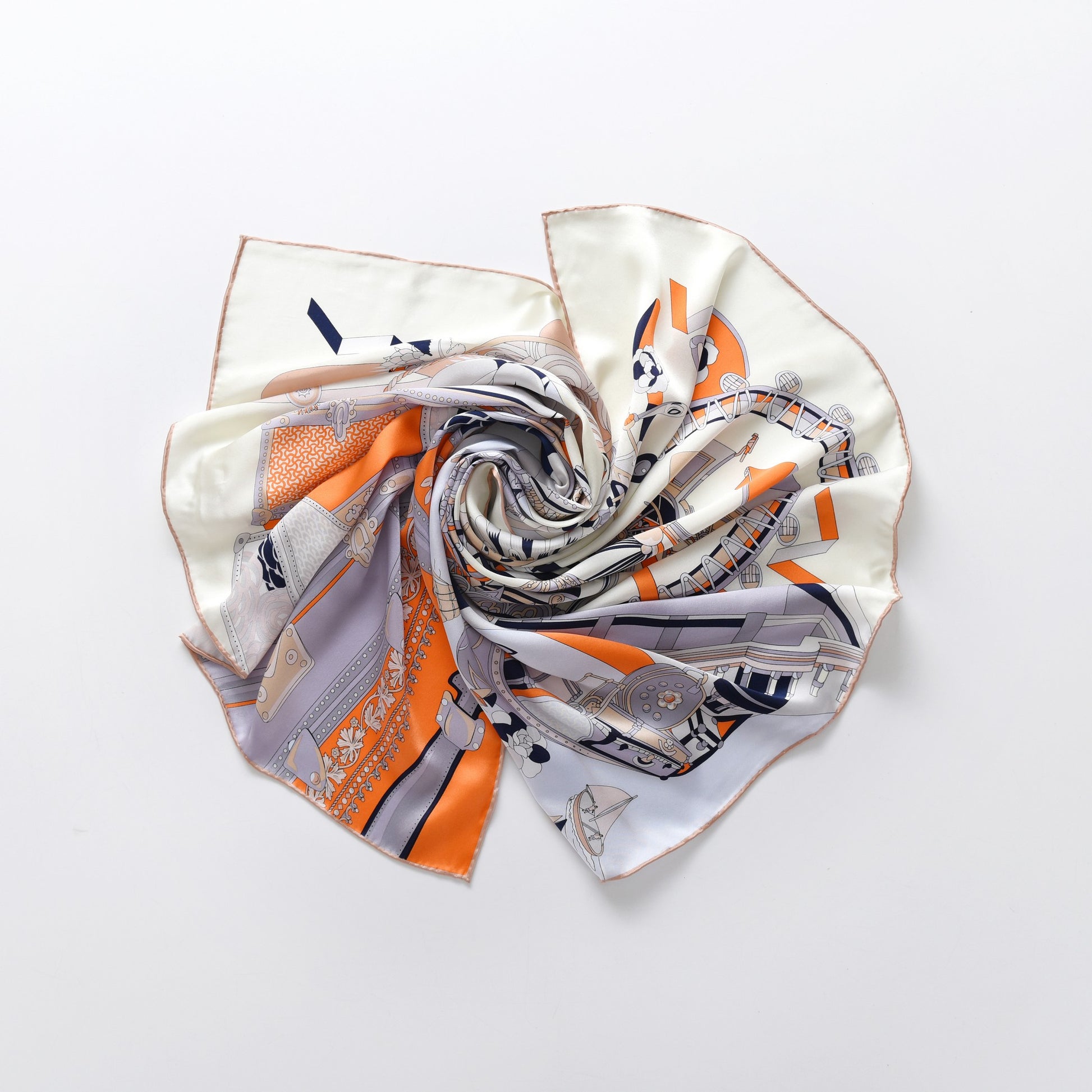 Russia Voyage - Silk Scarf in Grey & Beige