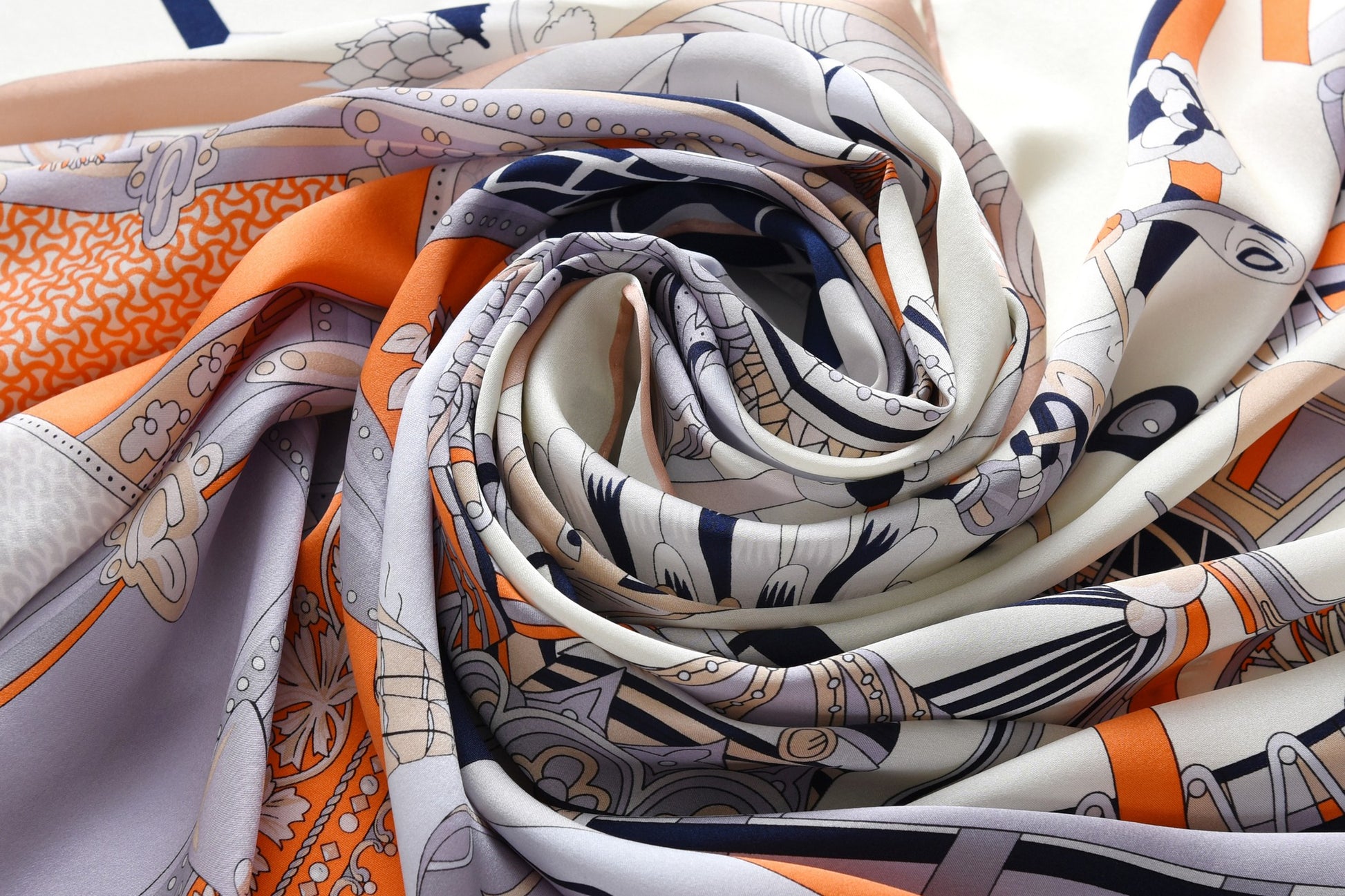 Russia Voyage - Silk Scarf in Grey & Beige