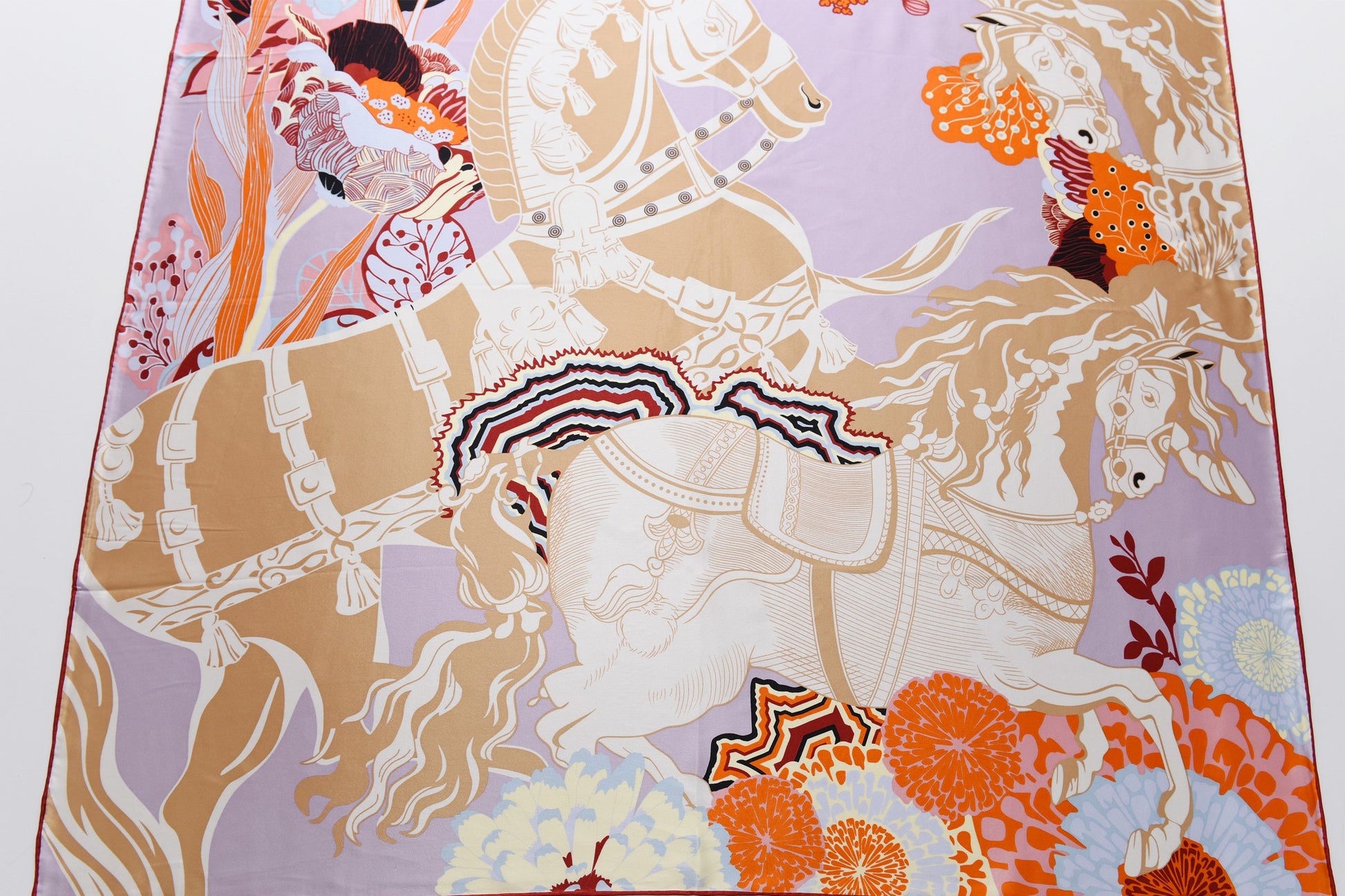 Performance Horses - Silk Scarf in Beige & Purple