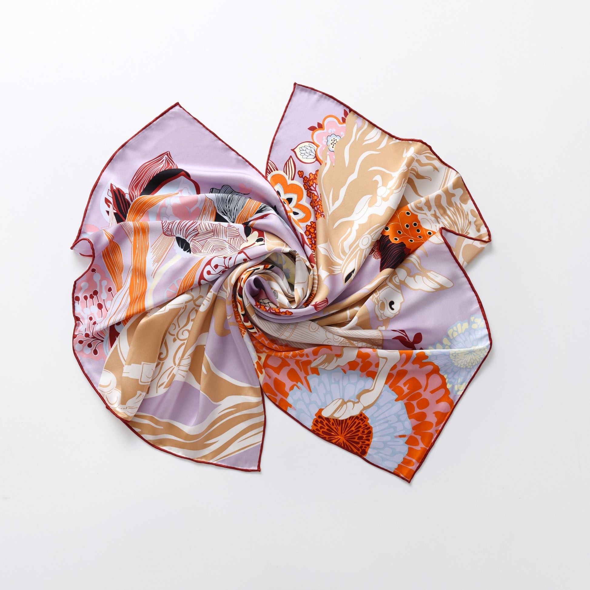 Performance Horses - Silk Scarf in Beige & Purple