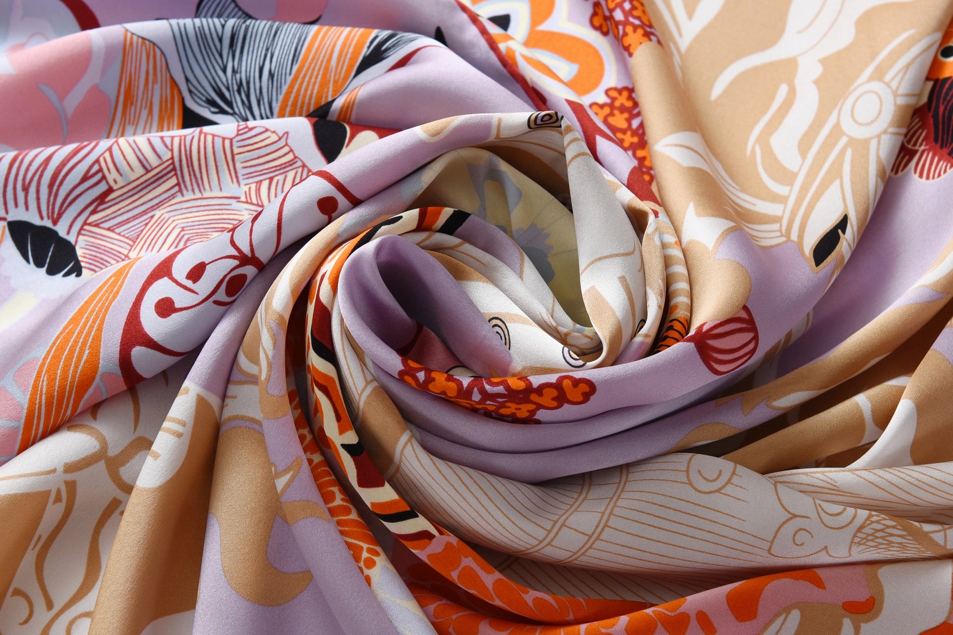 Performance Horses - Silk Scarf in Beige & Purple