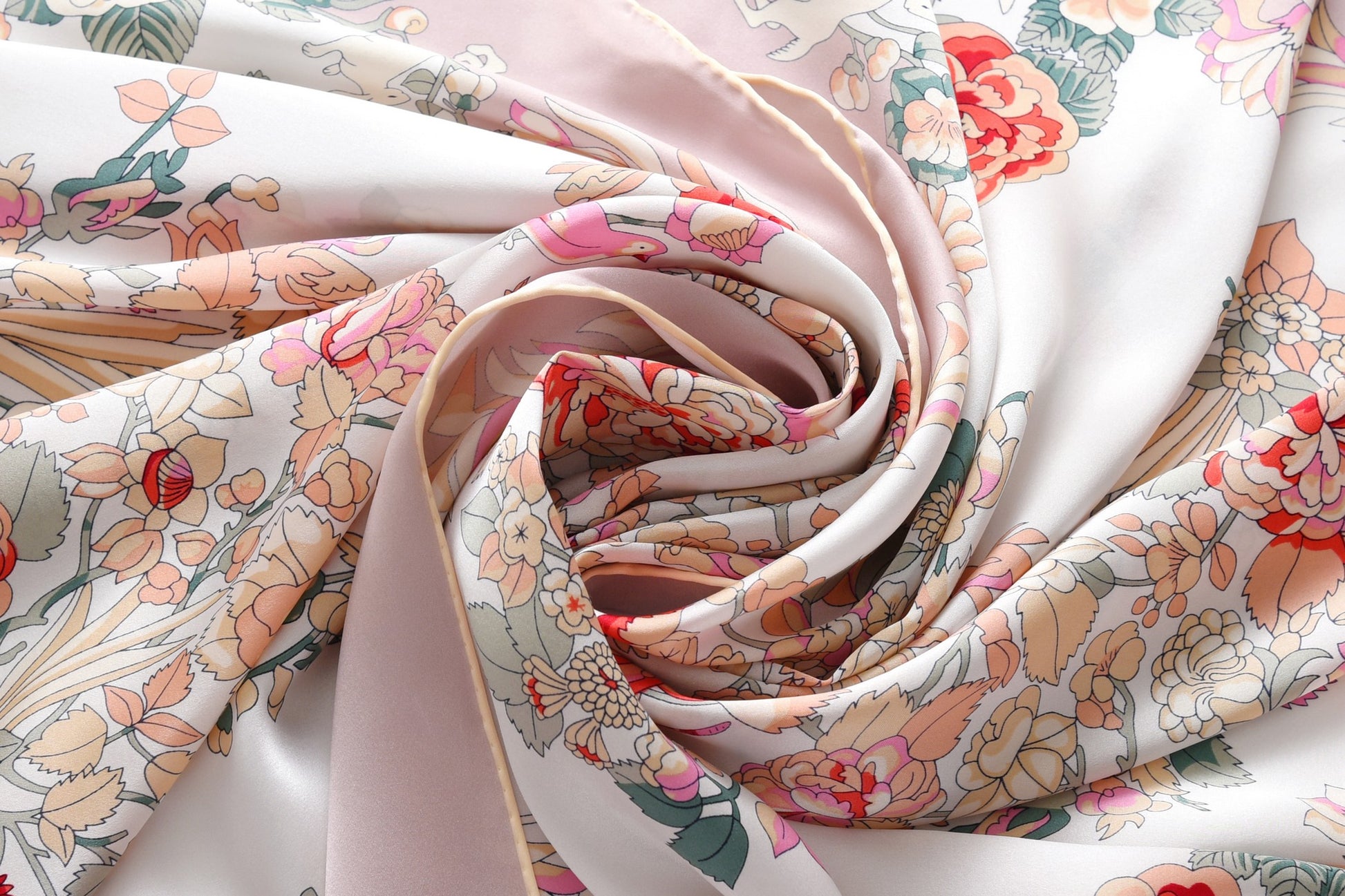 Rabbits in Rose Garden - Silk Scarf in Pink