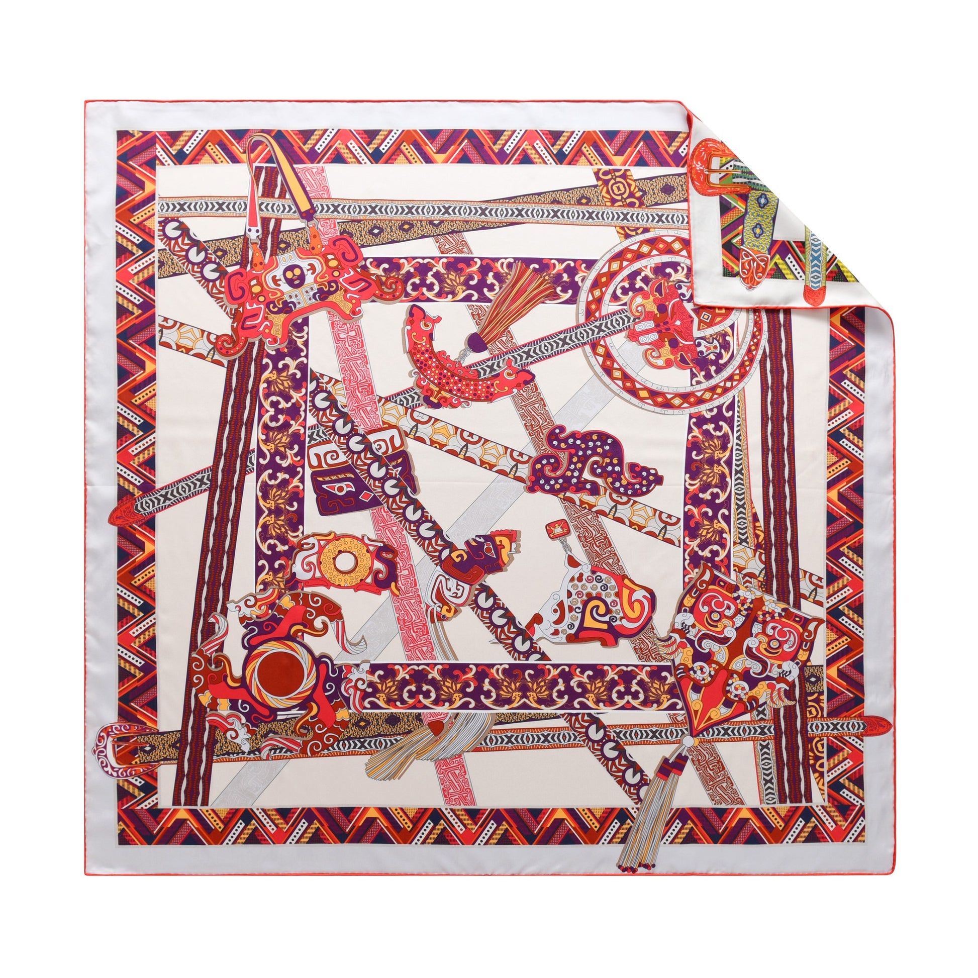 Traditions - Double Sided Silk Scarf in Red & Green