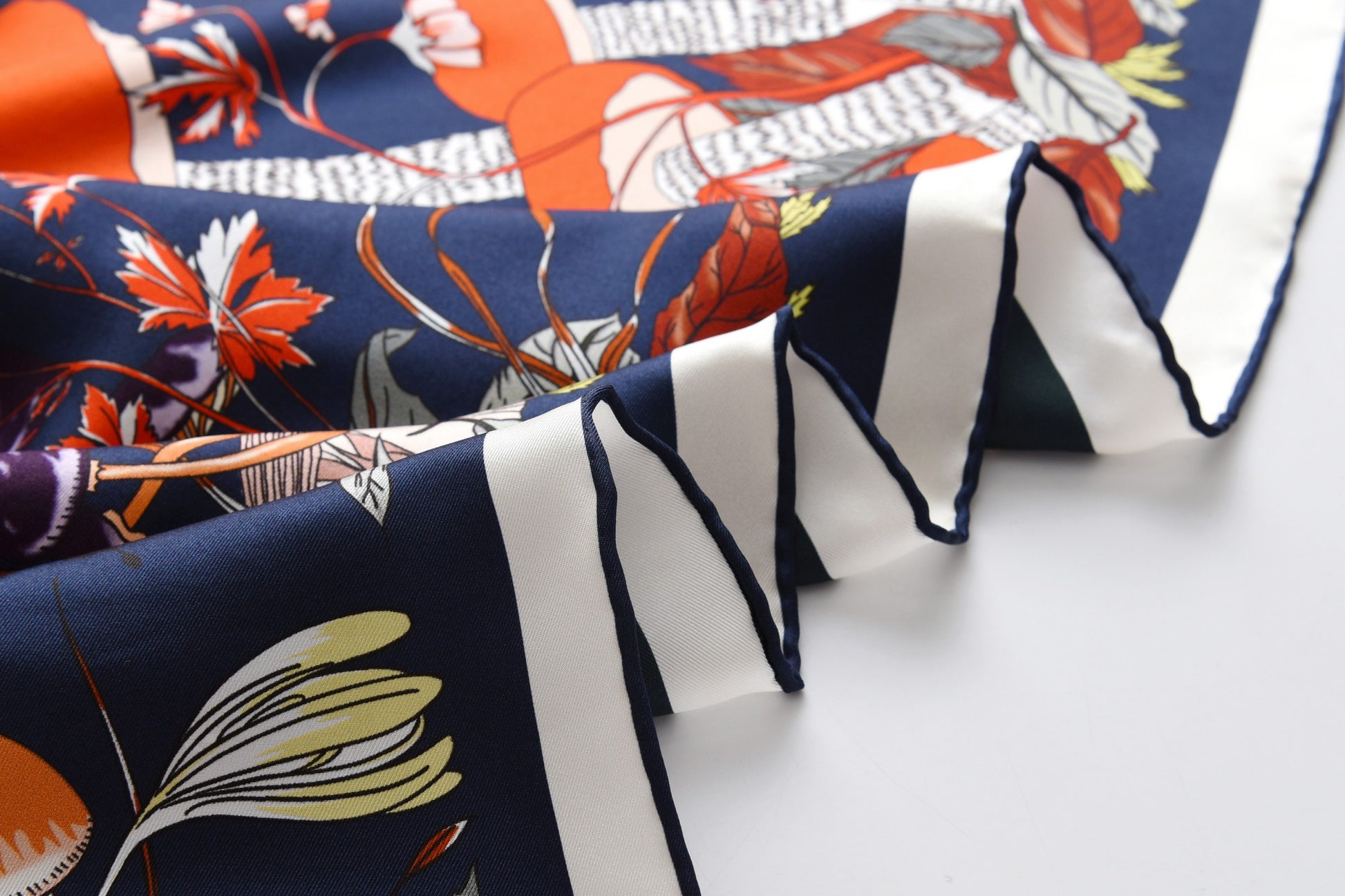 Garden Fungi - Double Sided Silk Scarf in Navy and Green