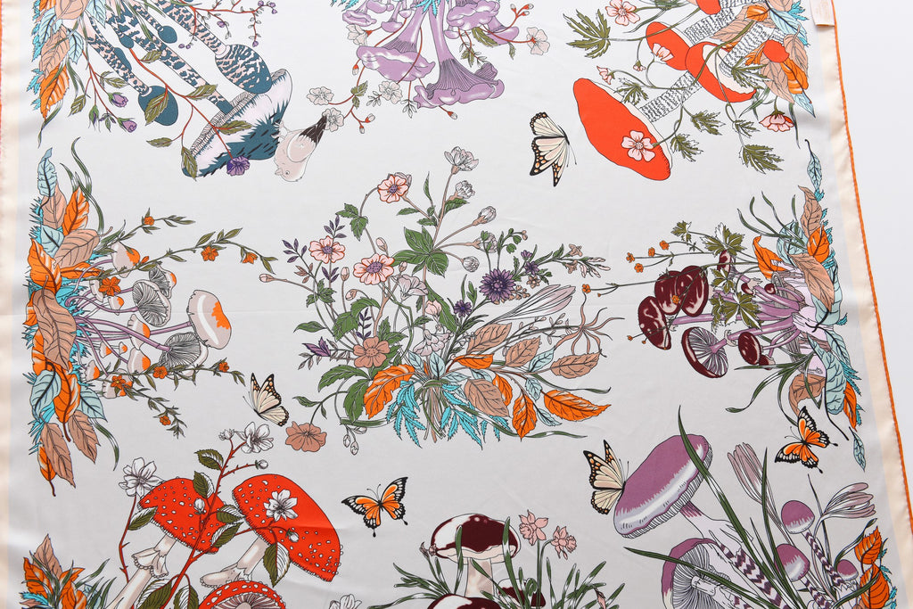 Garden Fungi - Double Sided Silk Scarf in Peach & Purple