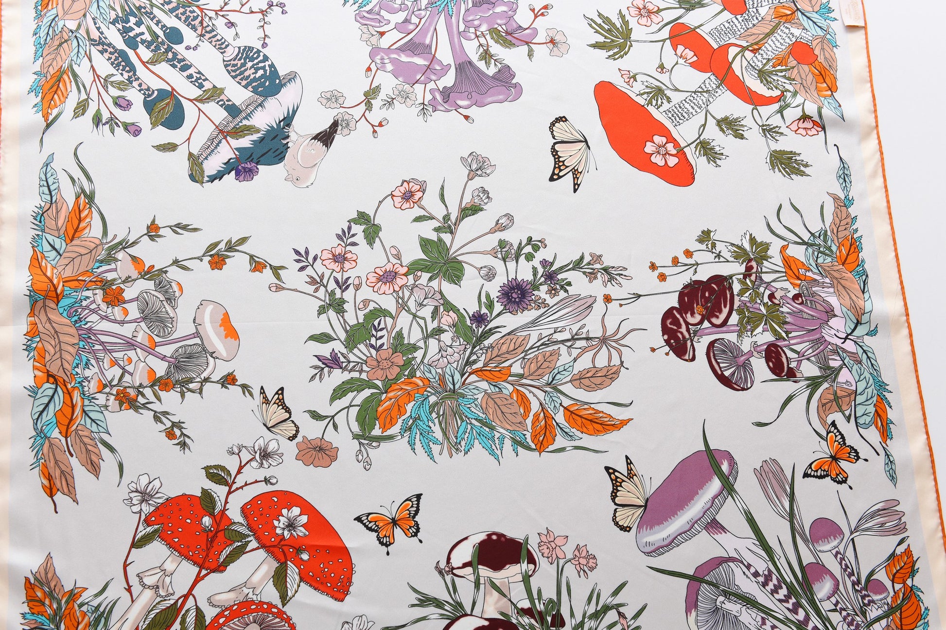 Garden Fungi - Double Sided Silk Scarf in Peach & Purple