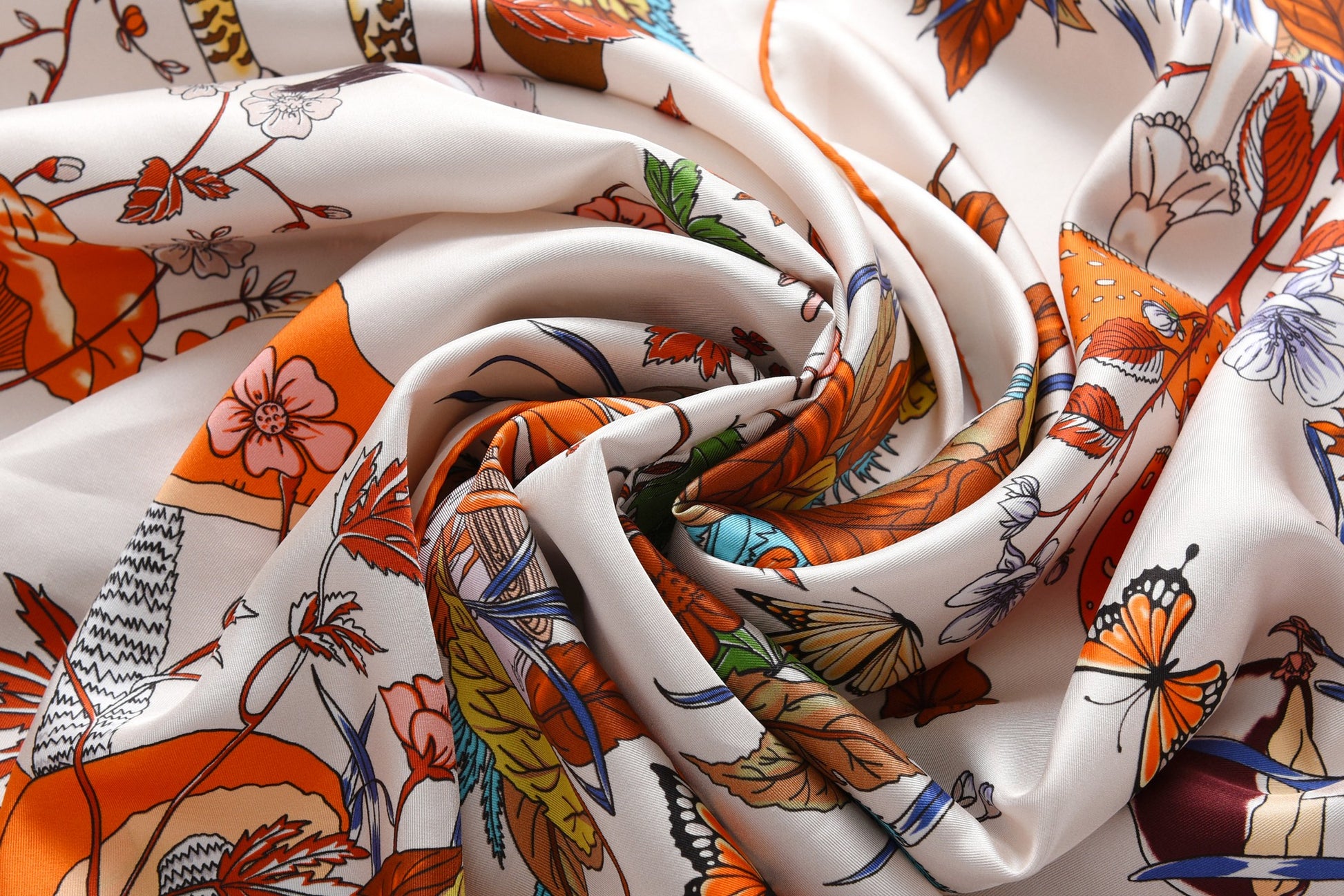Garden Fungi - Double Sided Silk Scarf in Peach & Purple