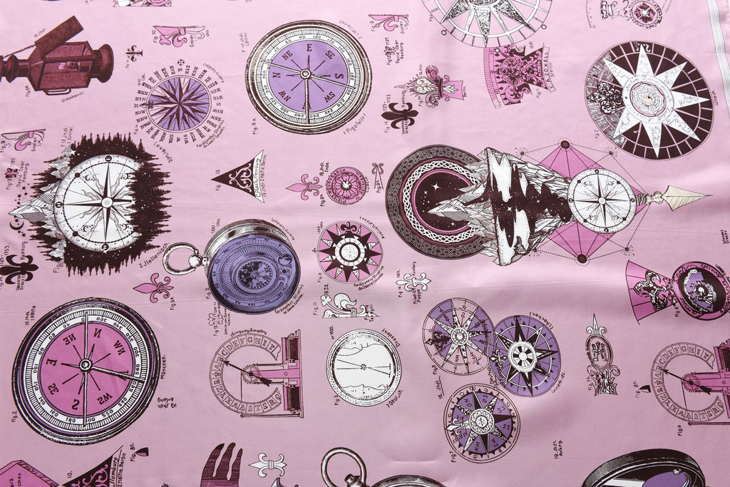 Compass of Voyage - Double Sided Silk Scarf in Pink & Purple