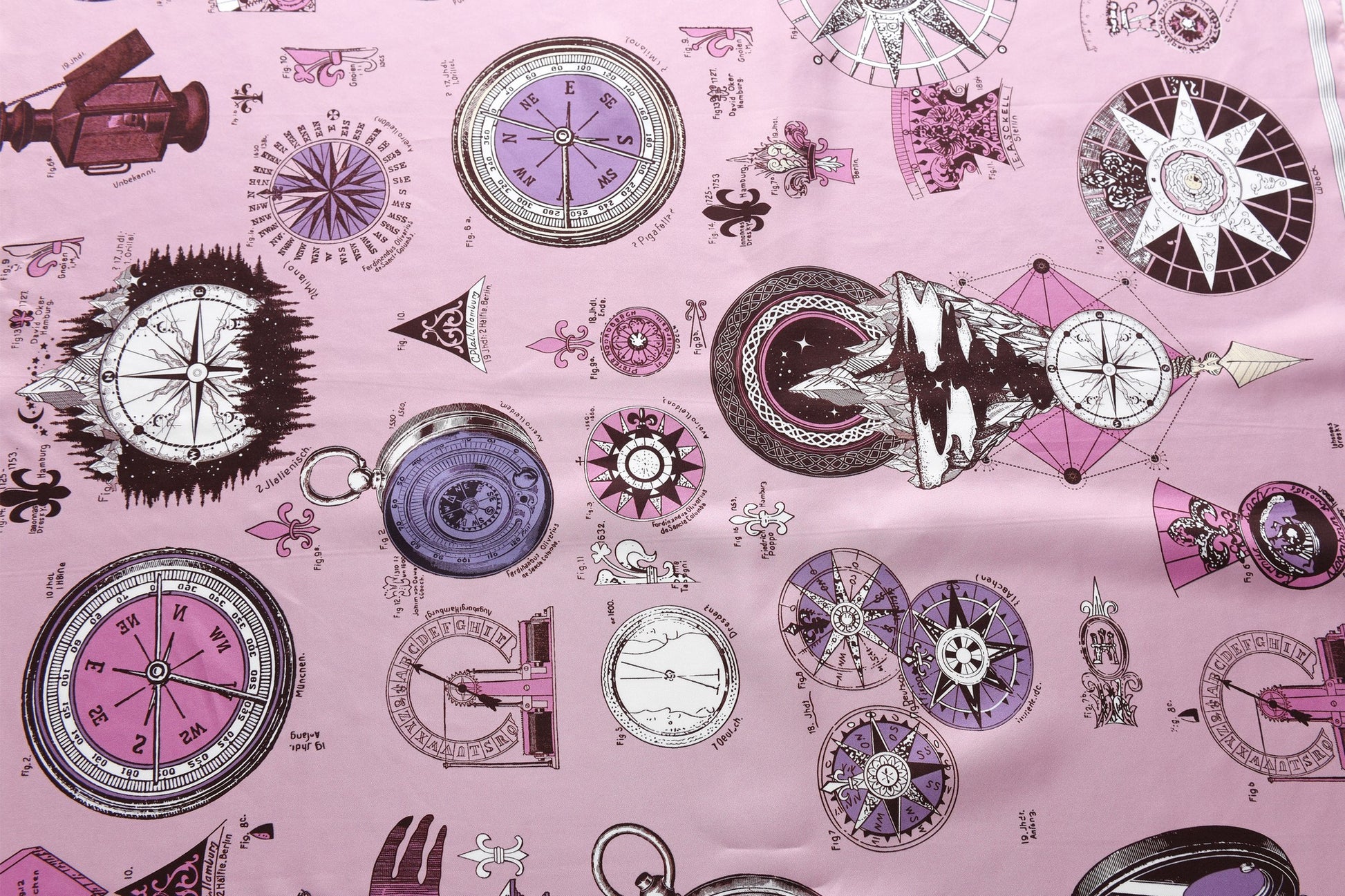 Compass of Voyage - Double Sided Silk Scarf in Pink & Purple