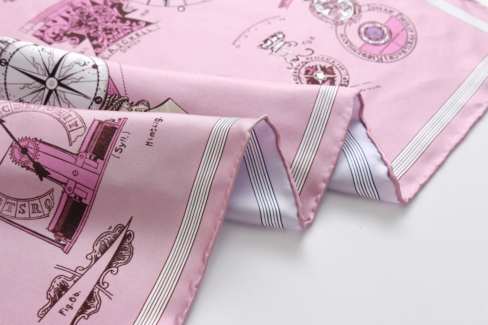 Compass of Voyage - Double Sided Silk Scarf in Pink & Purple