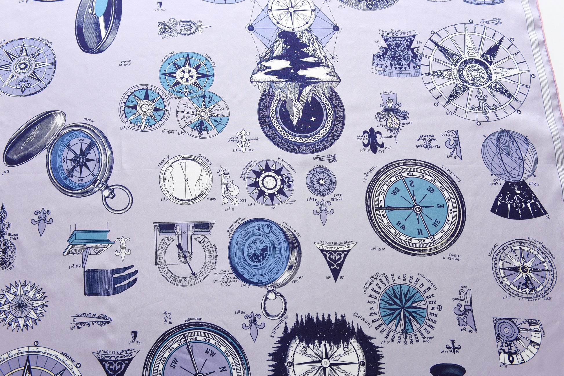 Compass of Voyage - Double Sided Silk Scarf in Pink & Purple