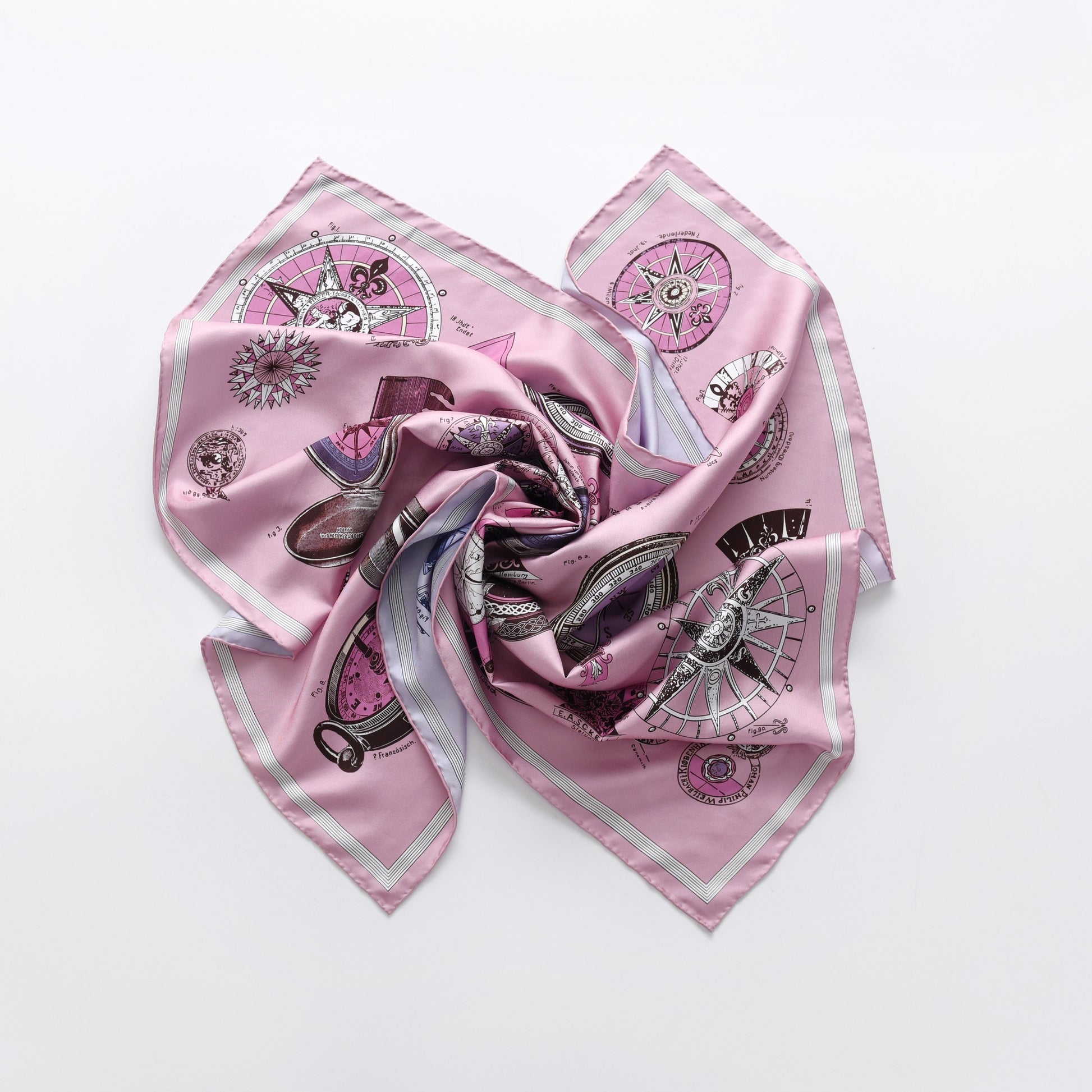 Compass of Voyage - Double Sided Silk Scarf in Pink & Purple