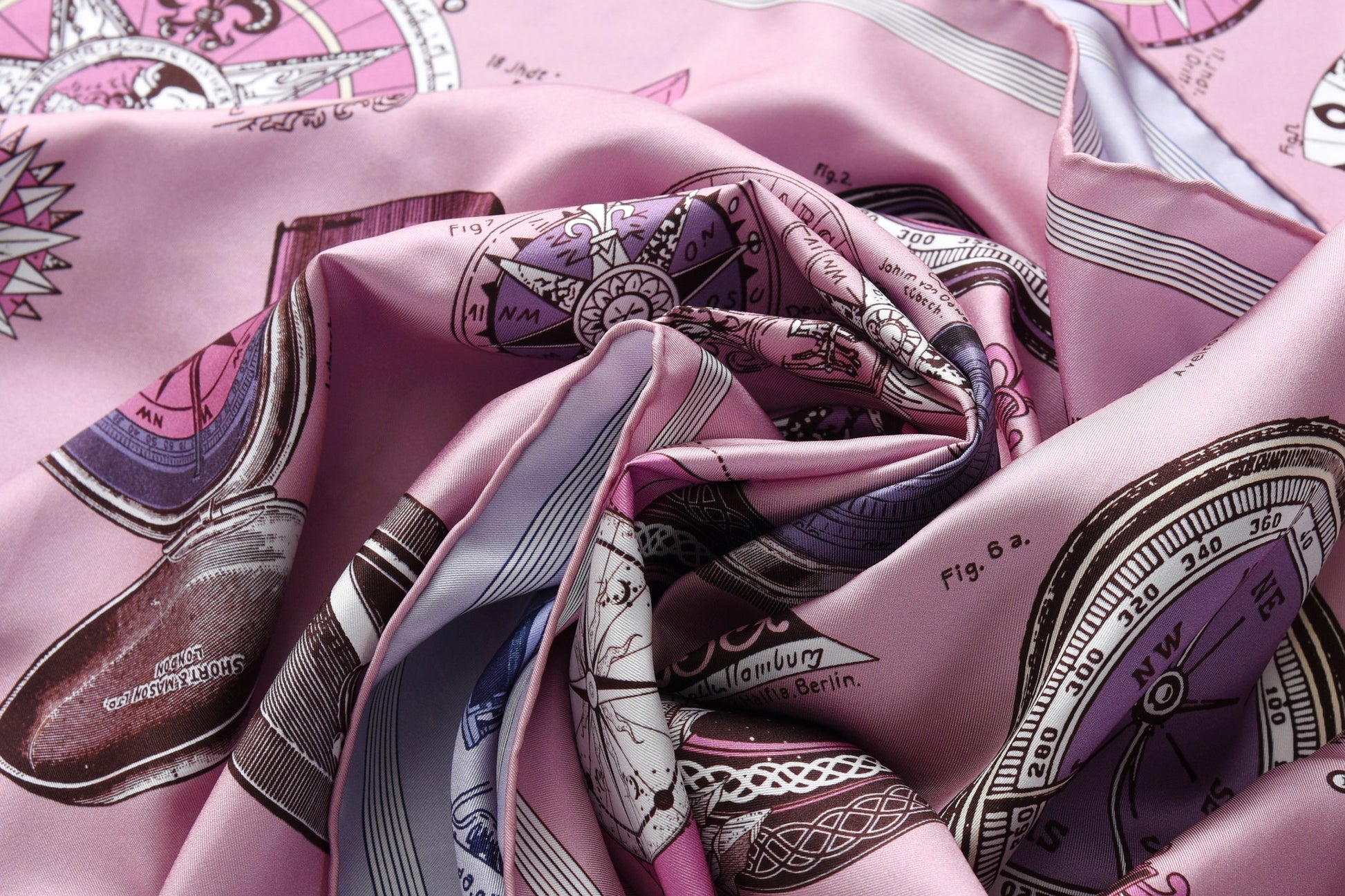 Compass of Voyage - Double Sided Silk Scarf in Pink & Purple