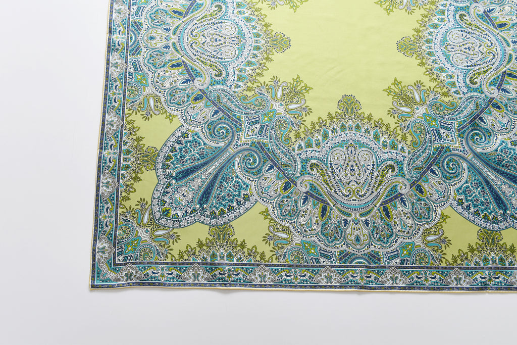 Paisley - Double Sided Silk Scarf in Green & Puple