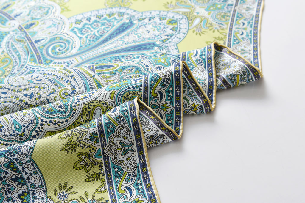 Paisley - Double Sided Silk Scarf in Green & Puple