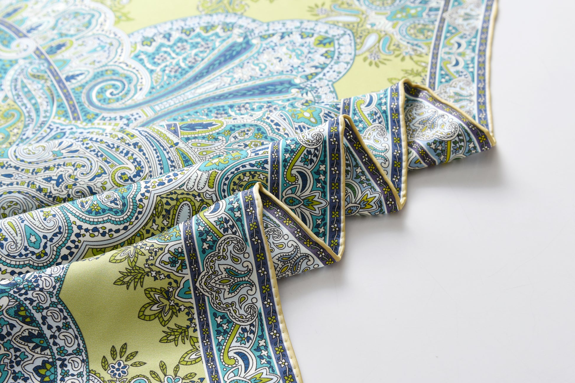Paisley - Double Sided Silk Scarf in Green & Puple