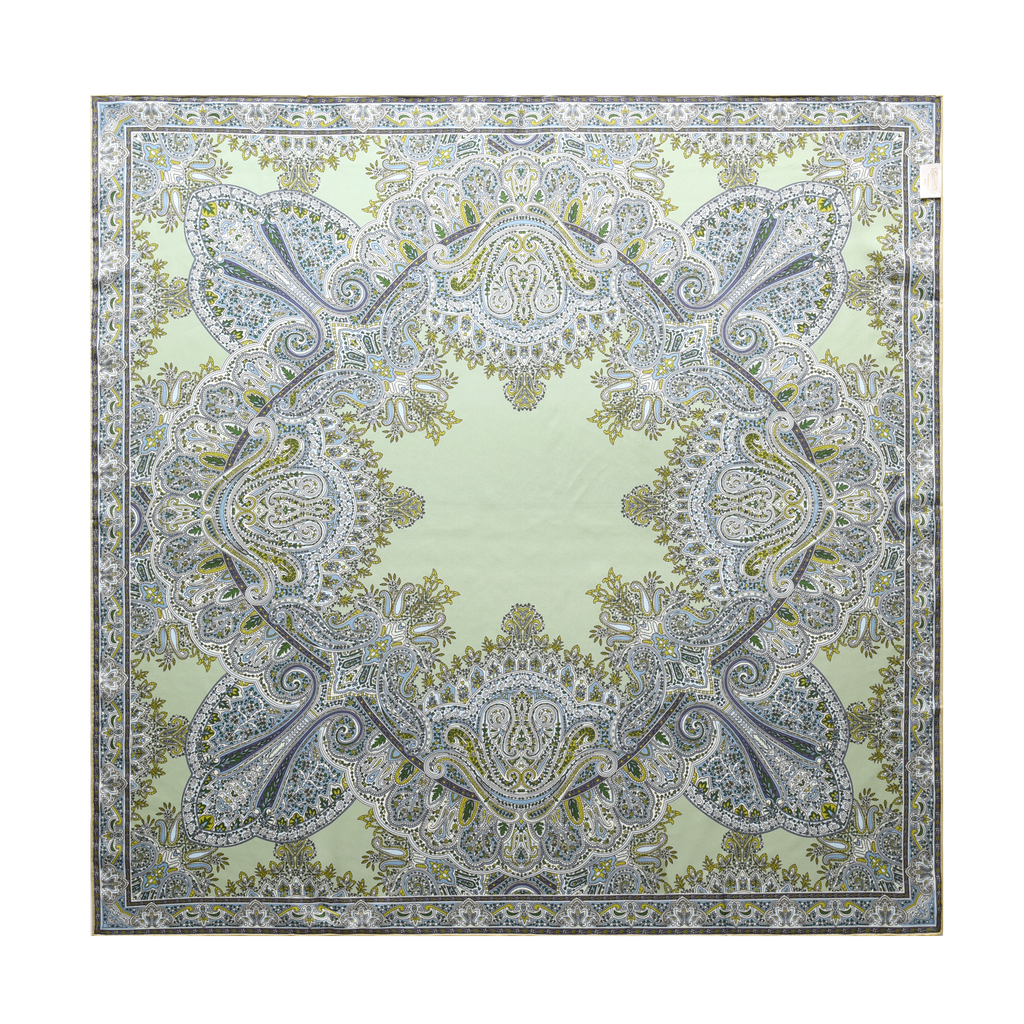 Paisley - Double Sided Silk Scarf in Green & Puple